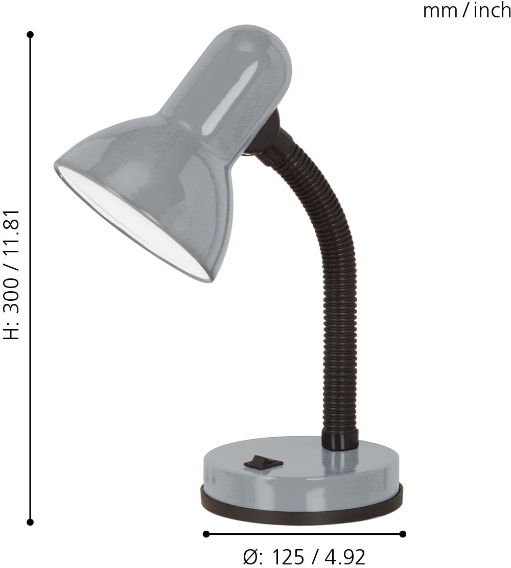 EGLO Tischleuchte »BASIC«, 1 flammig, Leuchtmittel E27 | Leuchtmittel wechselbar-ohne Leuchtmittel, silber / Ø12,5 x H30 cm / exkl. 1 x E27 (je max. 40W) / Wippschalter