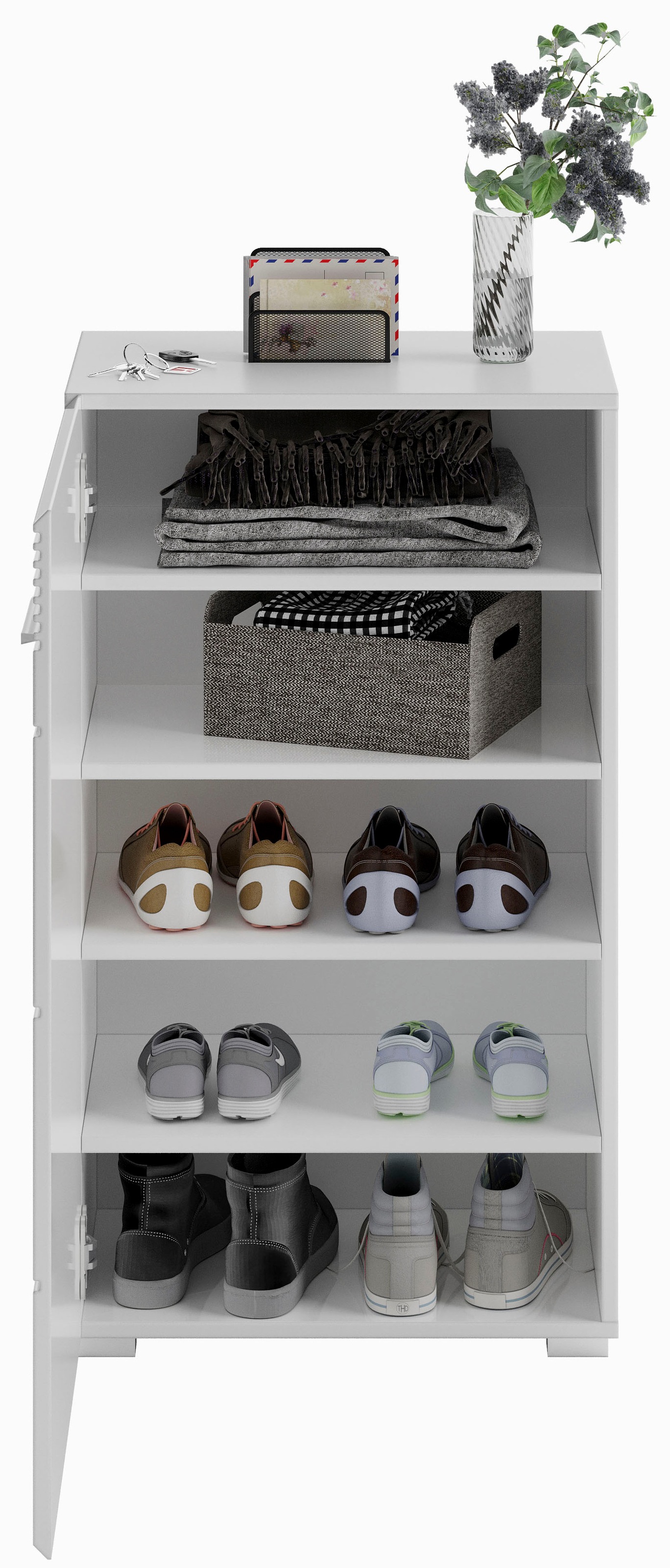INOSIGN Garderoben-Set »Malmö, Breite 115cm, MDF Front mit Rillenfräsung, 4-teilig, best. aus:«, (4 St.), Sitzbank, Garderobenpaneel, Schuhkommode & Garderobenspiegel