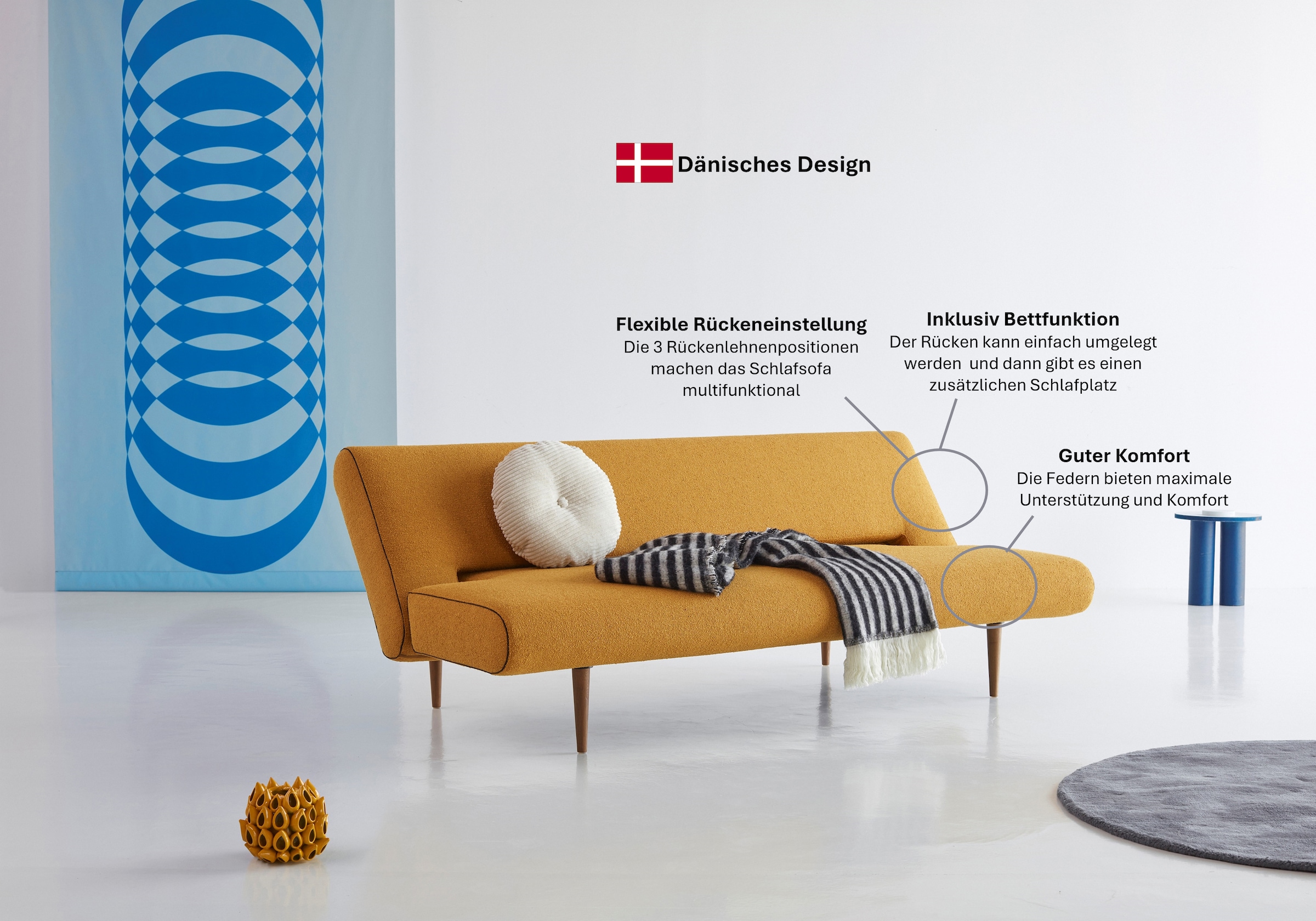 INNOVATION LIVING ™ Schlafsofa »Unfurl Designsofa mit Bettfunktion, bequem, edel und hochwertig«, im Scandinavian Design, mit verstellbarer Rückenlehne