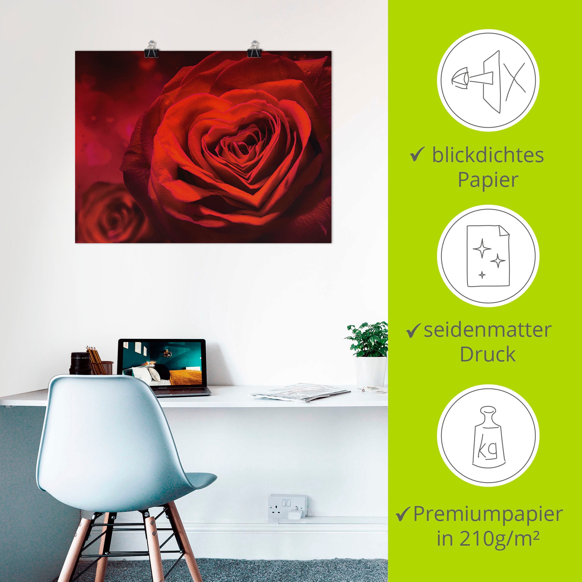 Artland Wandbild »Valentinseinladung mit Herzen und Rosen«, Blumen, (1 St.), als Leinwandbild, Poster, Wandaufkleber in verschied. Größen