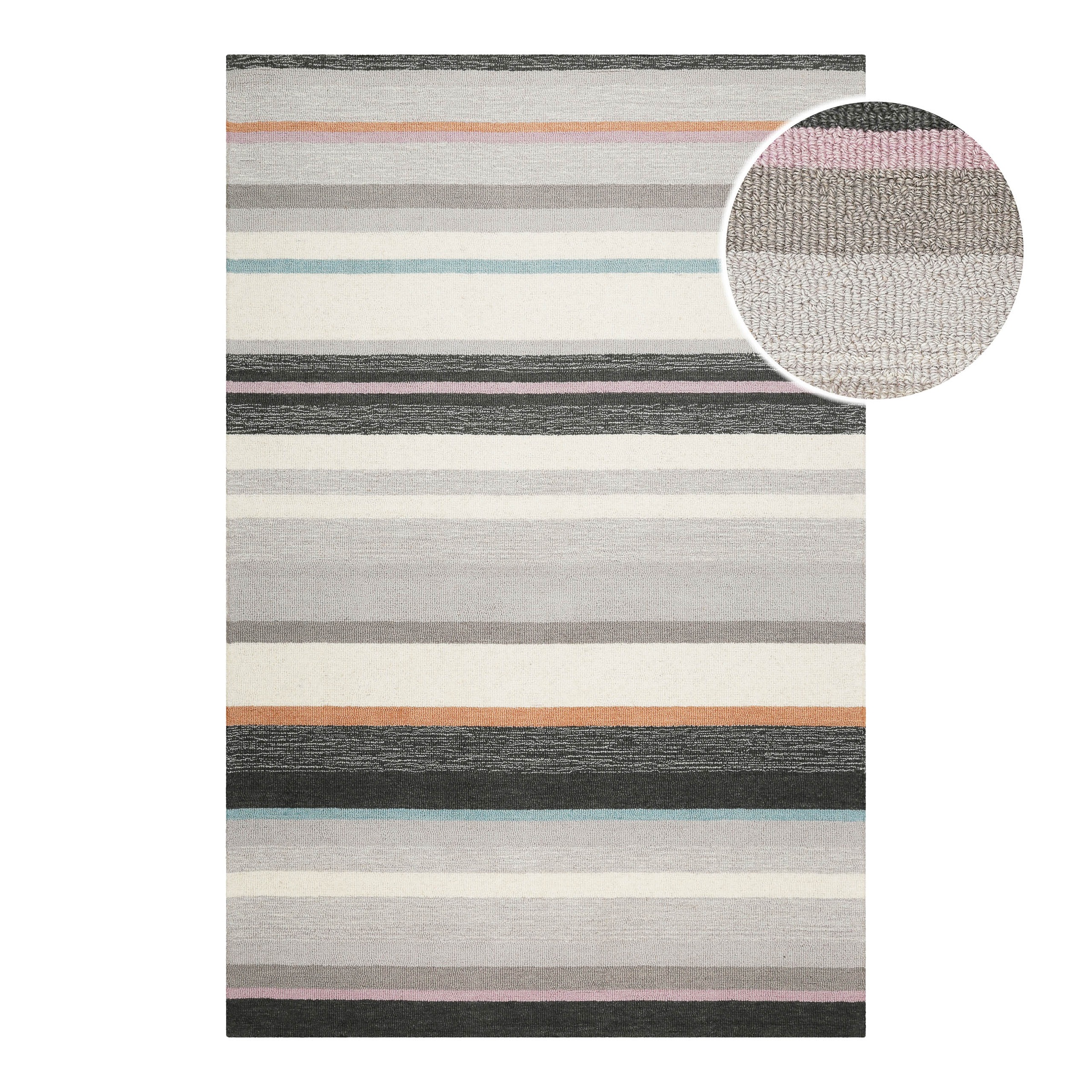 Wecon home Teppich »Sally«, rechteckig, 7 mm Höhe, handgefertigt, gestreift, pflegeleicht, Wolle, Wohnzimmer, Esszimmer