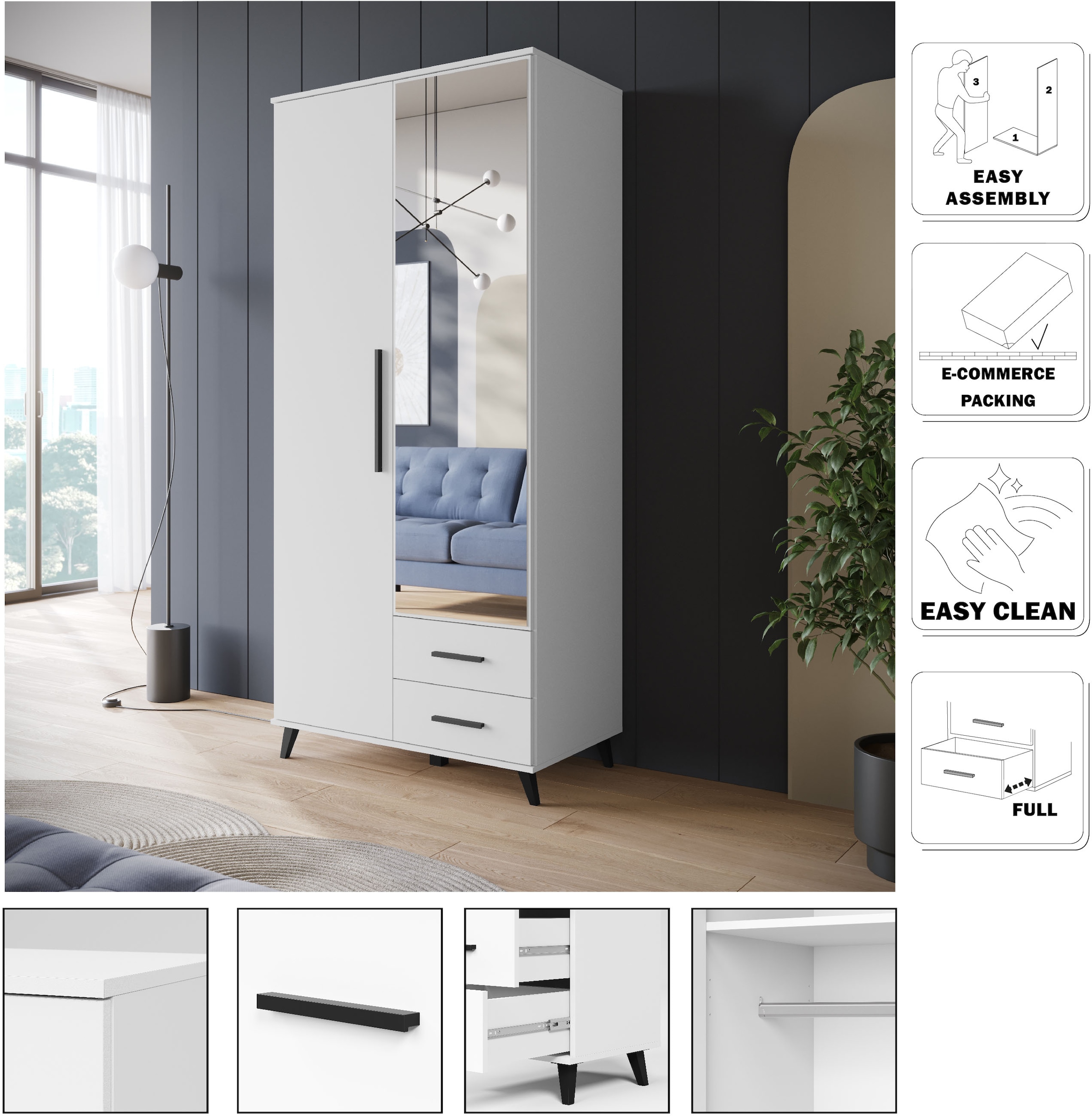 INOSIGN Kleiderschrank »Lagos, Garderobe«, (Packung, 1 St.), Moderner Drehtürenschrank, FSC-zertifiziert, Schlafzimmerschrank