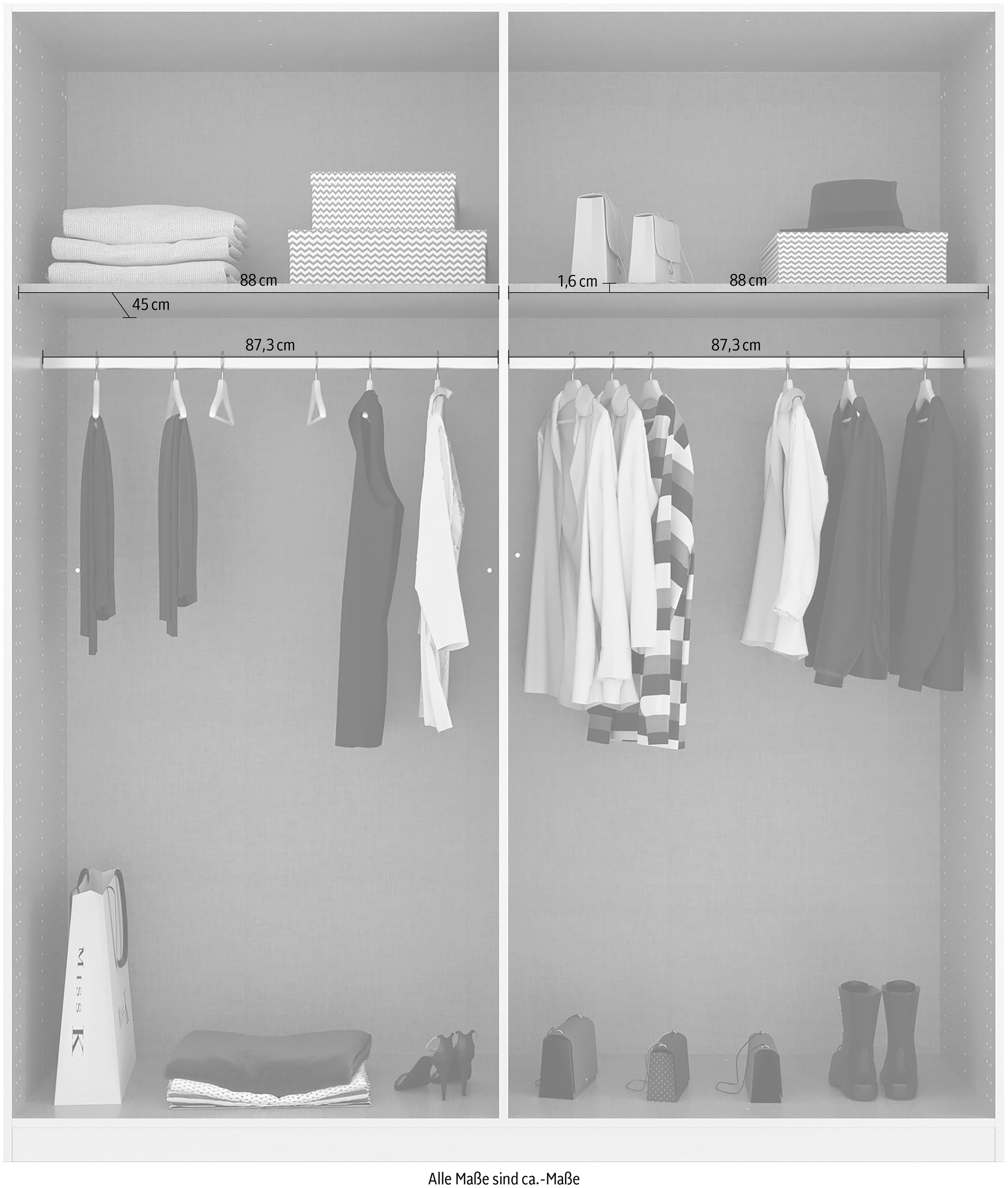 rauch Drehtürenschrank »Homey by Quadra Spin«, mit cognacbraunen Ledergrifflaschen, Schubladen in Eichen-Dekor