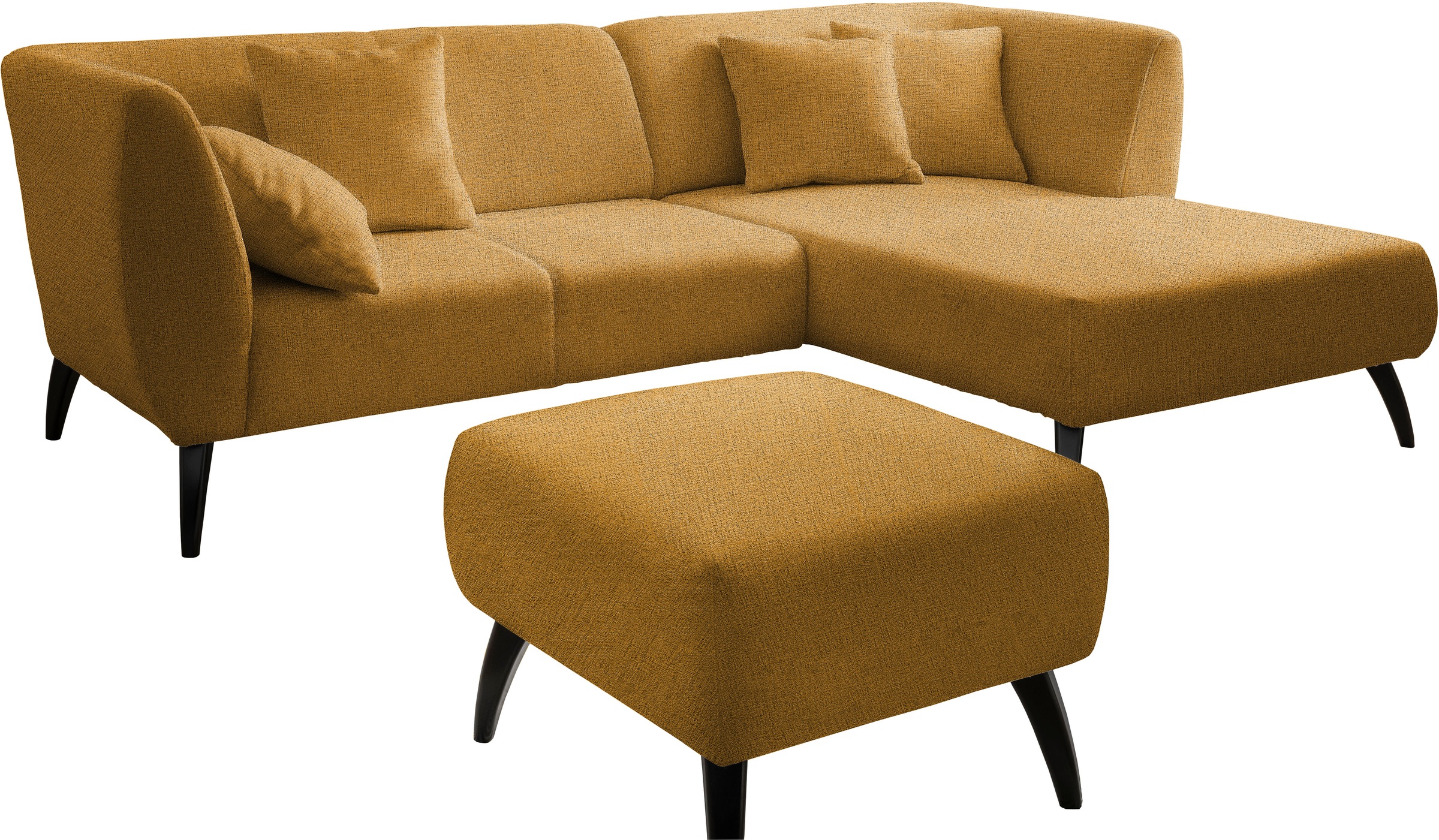 INOSIGN Ecksofa »Colori Polstermöbel mit zeitlos eleganter Rückenführung. L-Form«, Holzfußfarbe wählbar, inkl. 4x Zierkissen