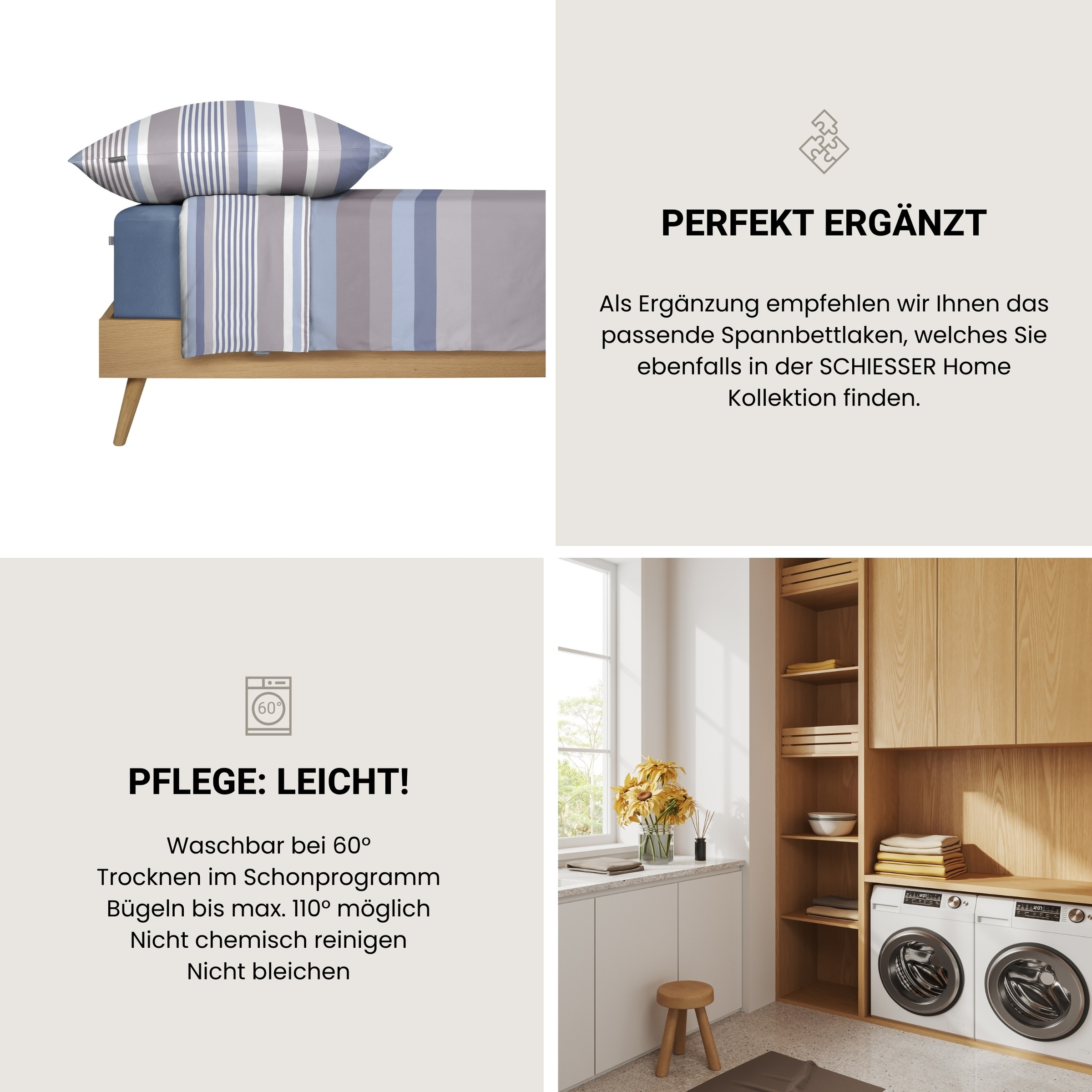 Schiesser Bettwäsche »Hoops aus weichem Baumwoll-Satin mit Streifen-Design« 2 tlg. Made in Green by Oeko-Tex