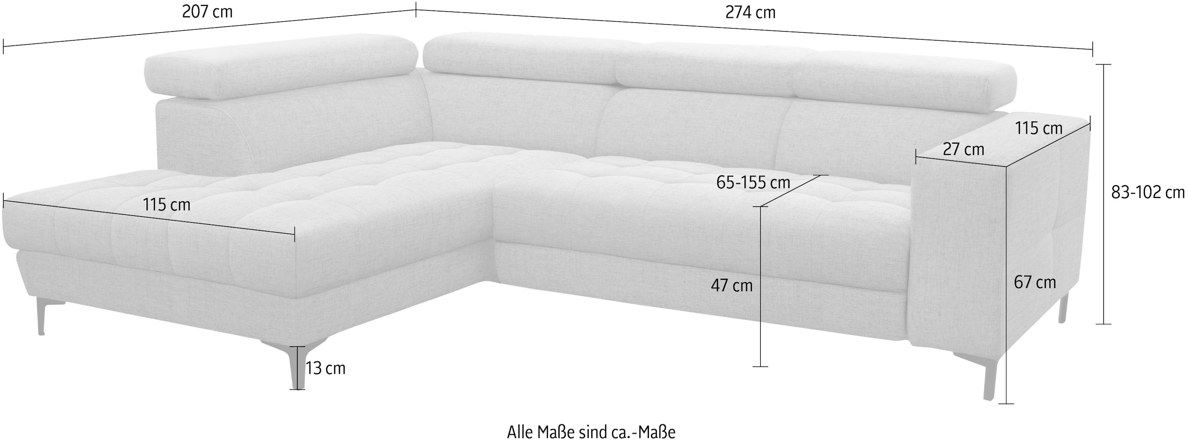 alina Ecksofa »Valea«, mit Rückenlehnenverstellung, wahlweise mit ausziehbarer Liegefläche
