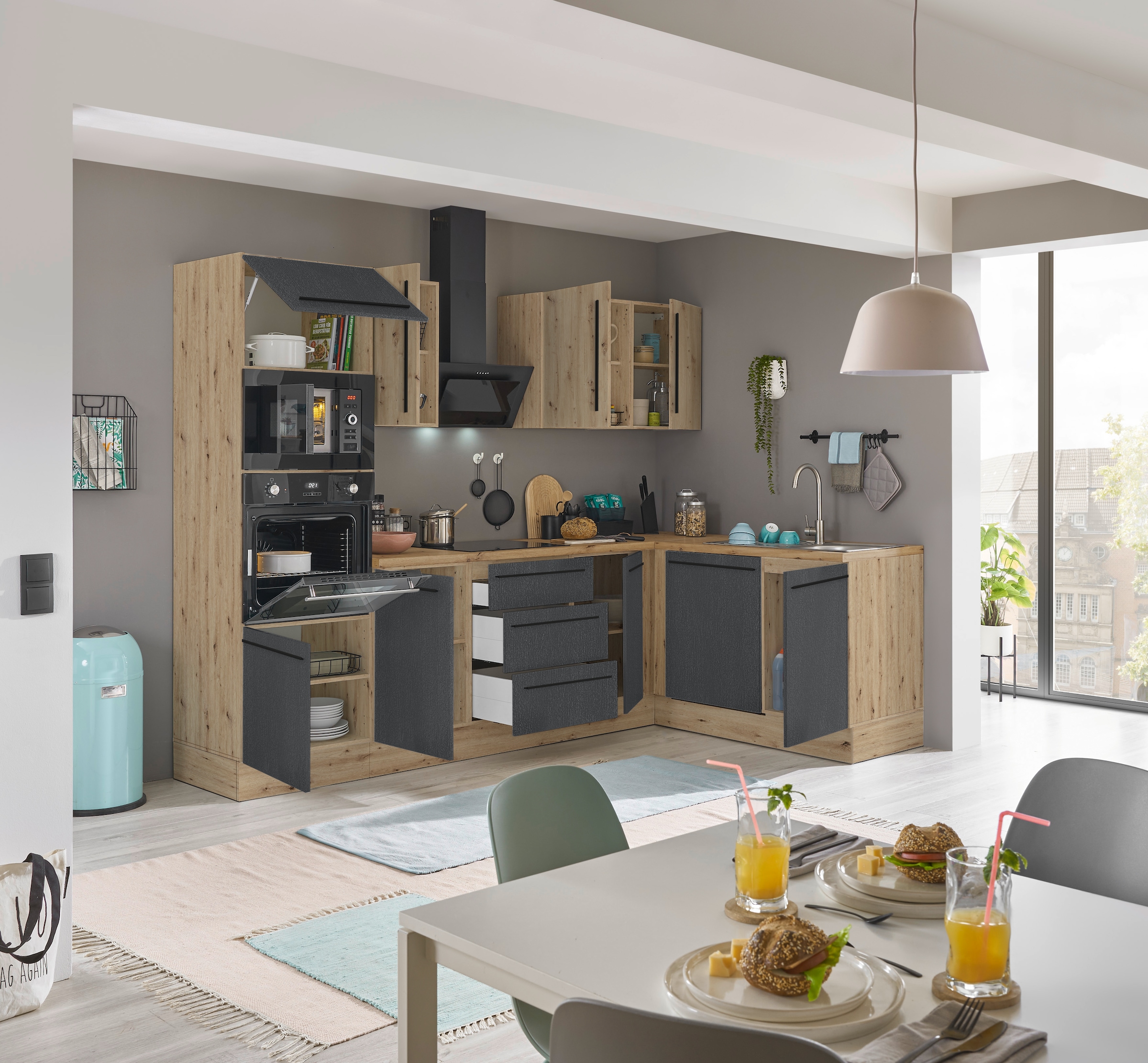 KOCHSTATION Winkelküche »Florida, Stellbreite 280x165 cm«, wahlweise mit E-Geräten, mit Softclose für Türen und Schubkästen