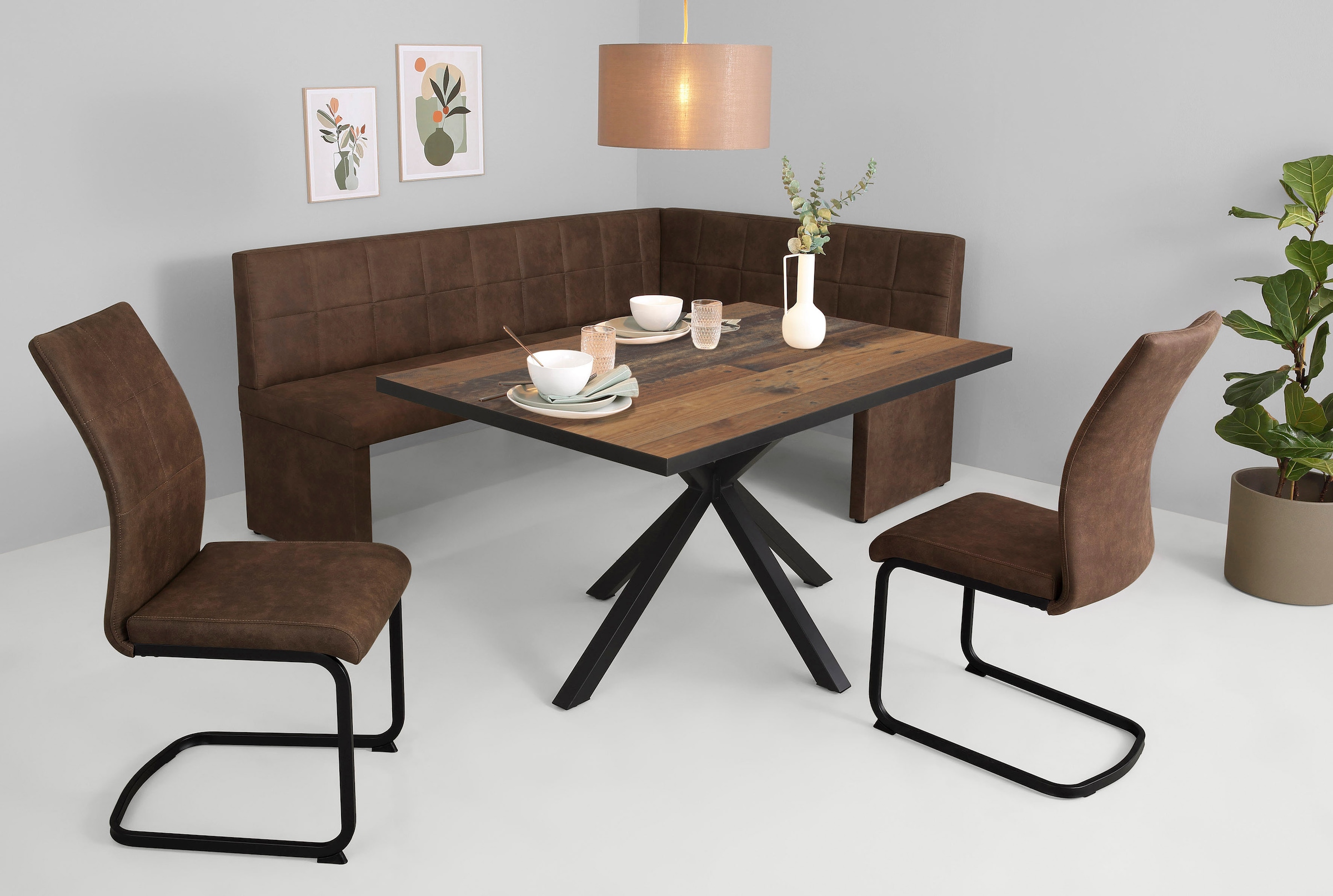 HELA Essgruppe »SPREE« 4 Stk. tlg. Esstisch 140x90 cm mit Dickkante, Microf günstig online kaufen