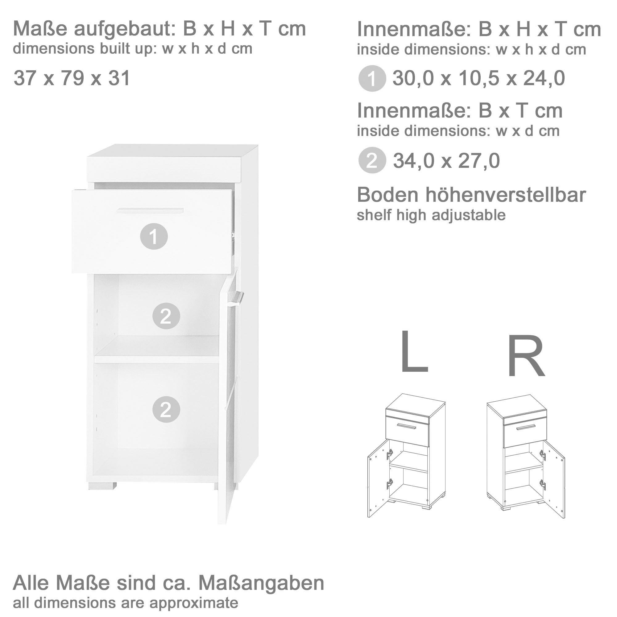 INOSIGN Unterschrank »Avena«, Badezimmerschrank mit 1 Schublade und 1 Tür - Maße (B/T/H) 37/31/79 cm