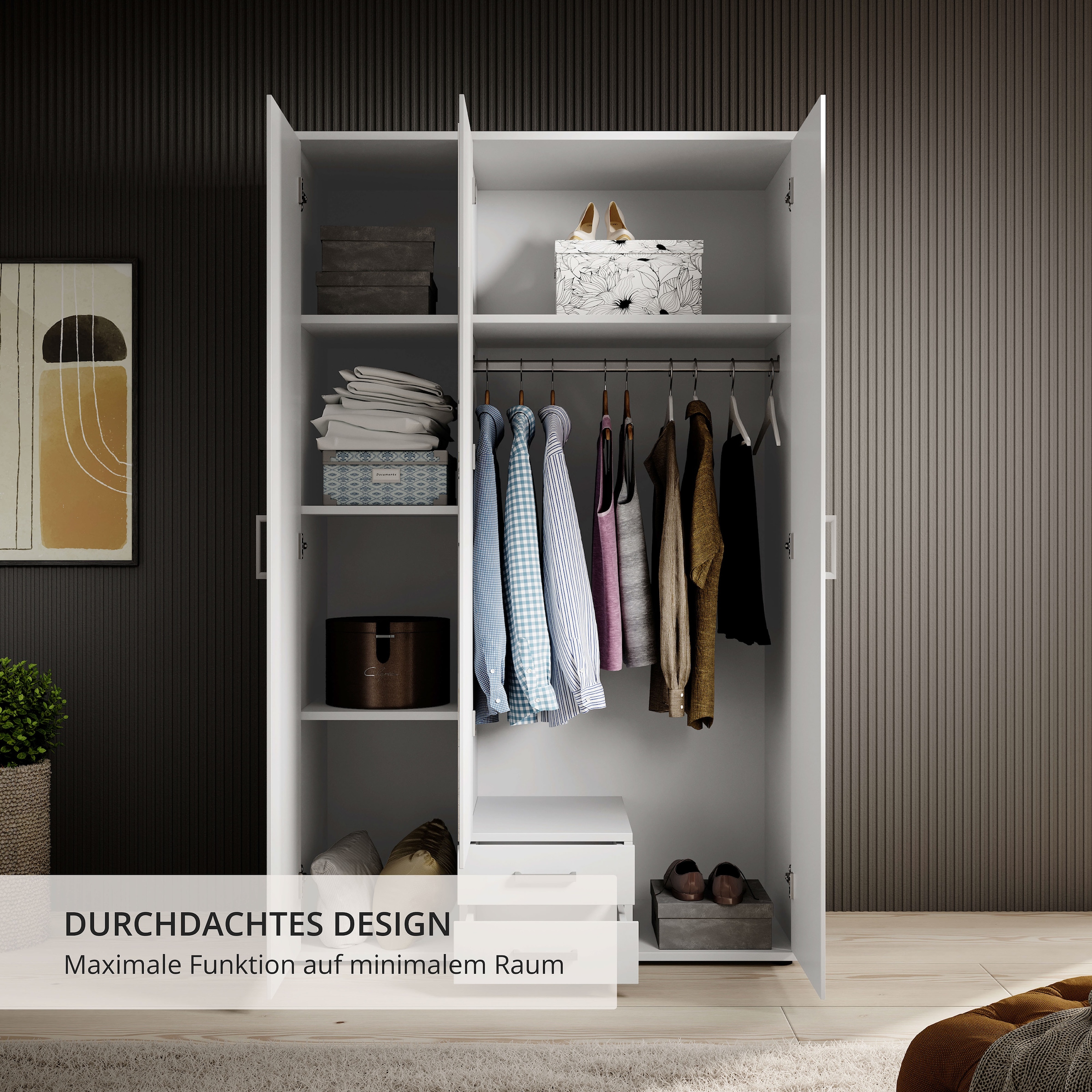 Schlafkontor Kleiderschrank »Karl Drehtürenschrank Schlafzimmerschrank mit Spiegel Garderobe«, in 2 Breiten, mit zusätzlichen Einlegeböden TOPSELLER