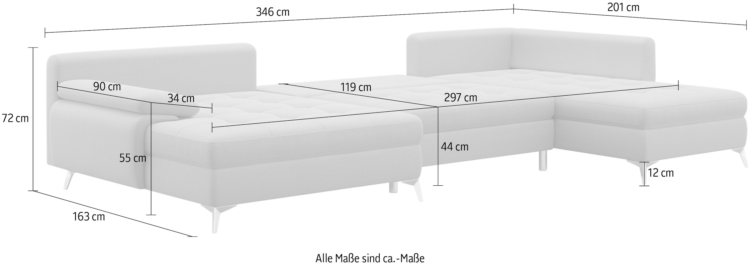 sit&more Wohnlandschaft »Latigo U-Form«, mit Mega-Recamiere, wahlweise mit Bettfunktion und Bettkasten