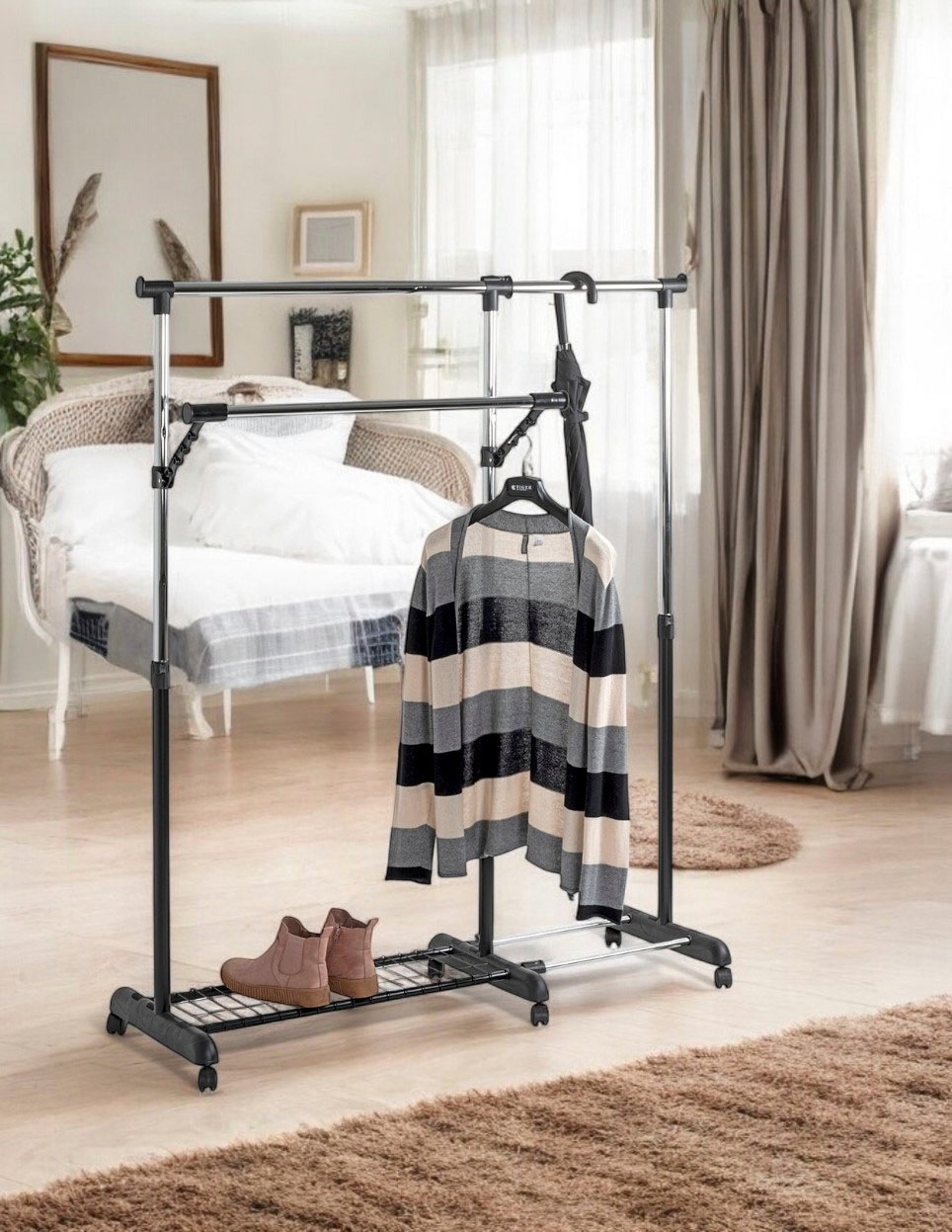 HAKU Garderobenständer »Garderobe, Garderobenständer, Kleiderständer auf Rollen, Kleiderwagen« rechteckig - aus Metall Schwarz - B/T/H 94-160/49/103-170 cm