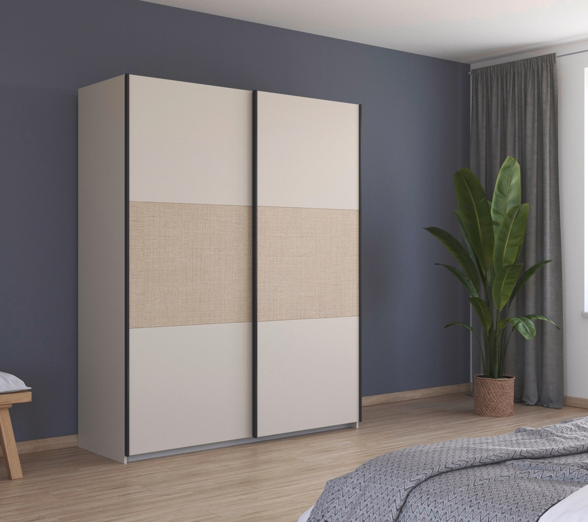 rauch Schwebetürenschrank »Senja«, mit Bauchbinde in angesagter Rattan-Optik