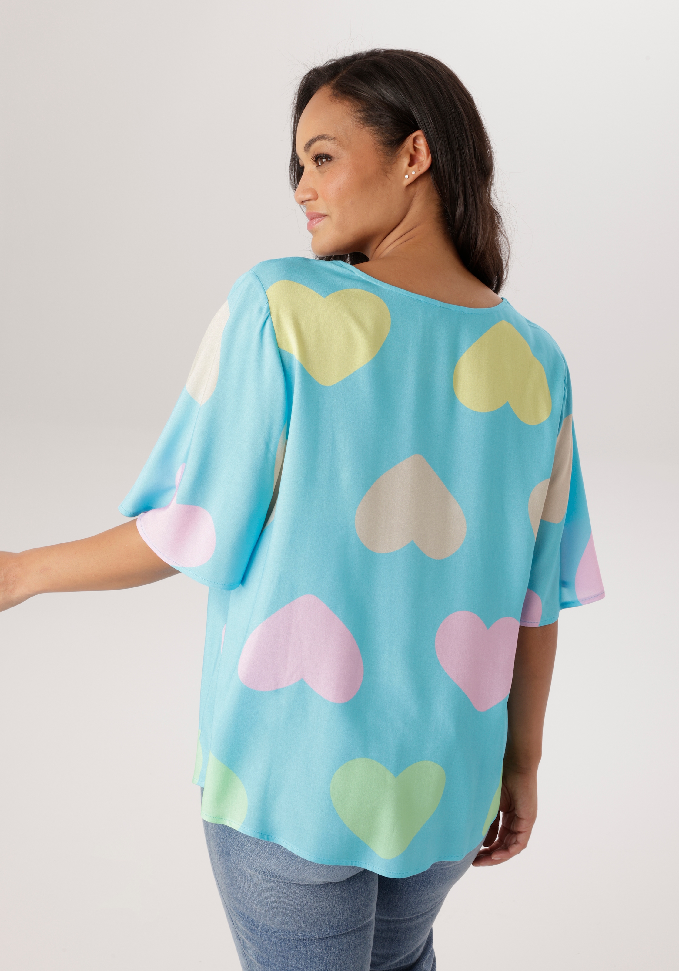 Aniston PLUS Schlupfbluse mit farbigen Herzen bedruckt- jedes Teil ein Unikat - NEUE KOLLEKTION