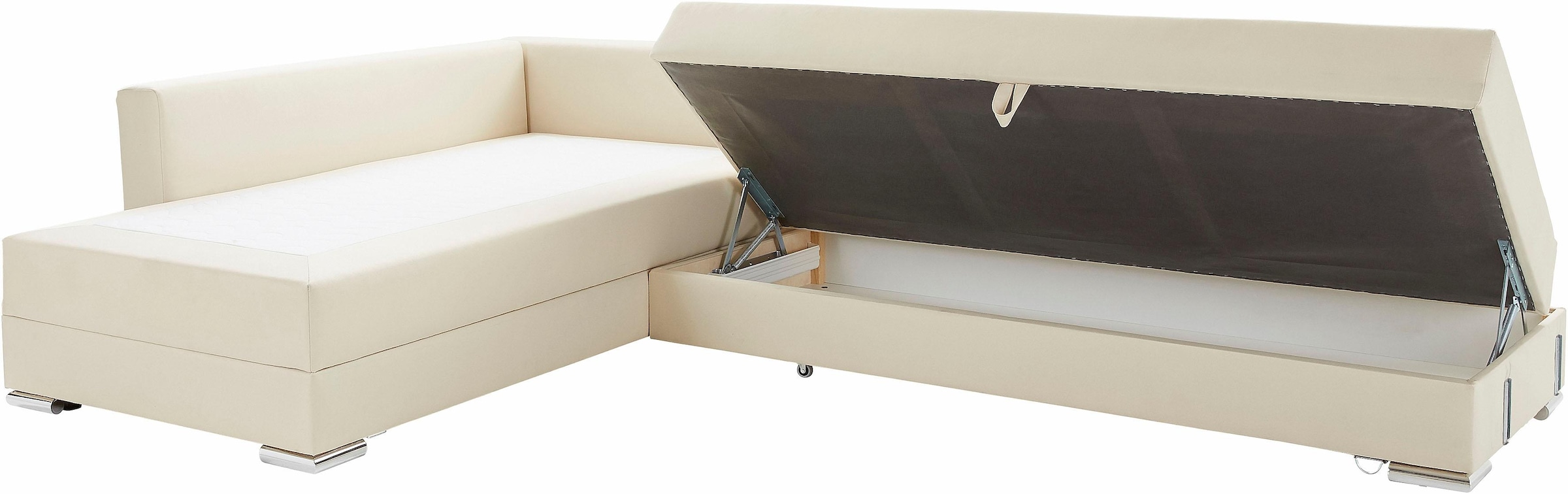 INOSIGN Ecksofa »Boxspringbett Night & Day L-Form mit Dauer-Schlaffunktion mit Armlehne«, mit Boxspring-Bettfunktion 180x200 cm und Bettkasten, Dauerschläfer!