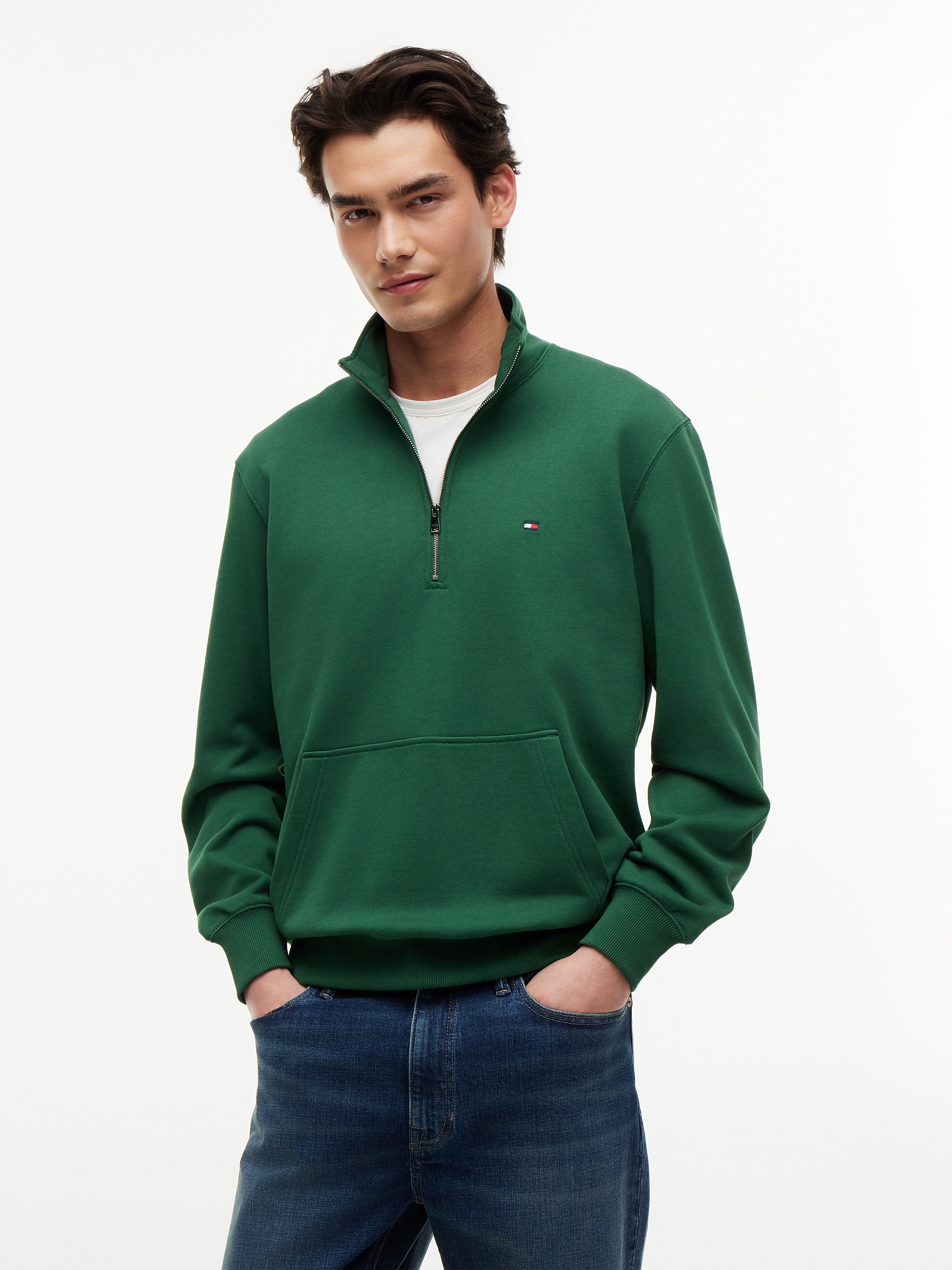 Tommy Hilfiger Sweatshirt »ESSENTIAL TERRY NEW 1/4 ZIP«, Quarter-Zip aus Terry mit Flag
