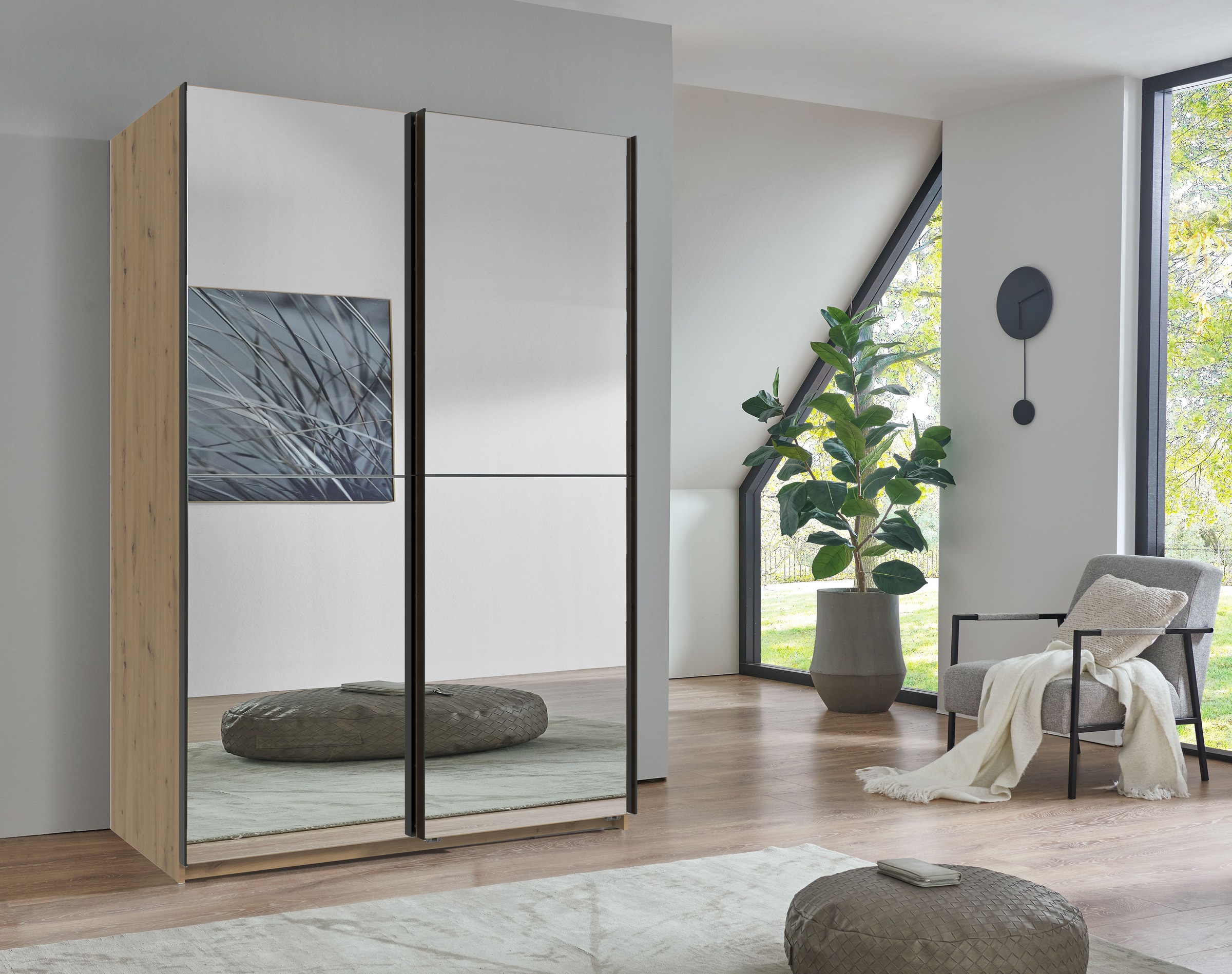 Wimex Kleiderschrank »Mugano, B/T/H 135 oder 180/65/198cm, Made in Germany«, (wähle Deine Ausstattung: Basic oder Premium!), 2 Schwebetüren mit oder ohne Spiegel, Metallgriffe