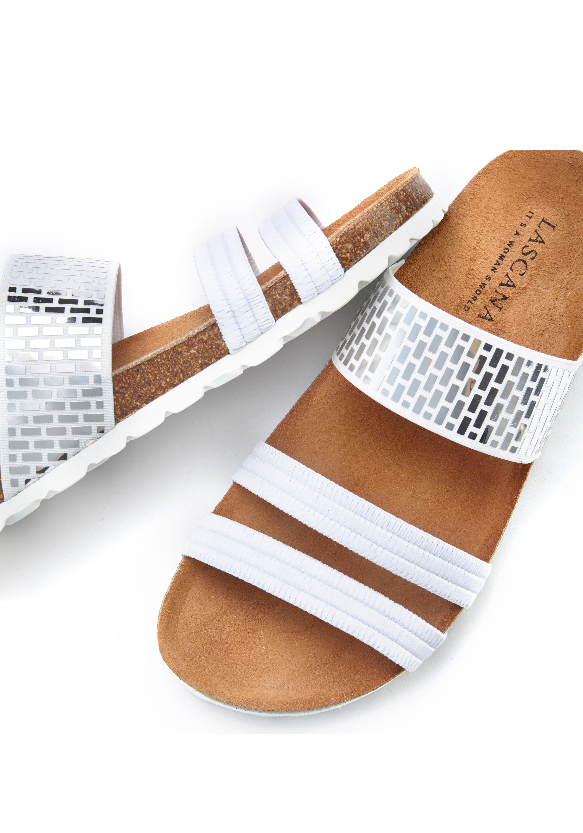 LASCANA Pantolette »Mule, Sandale, offener Schuh,«, mit Komfortkorkfußbett aus Leder und elastischen Riemchen