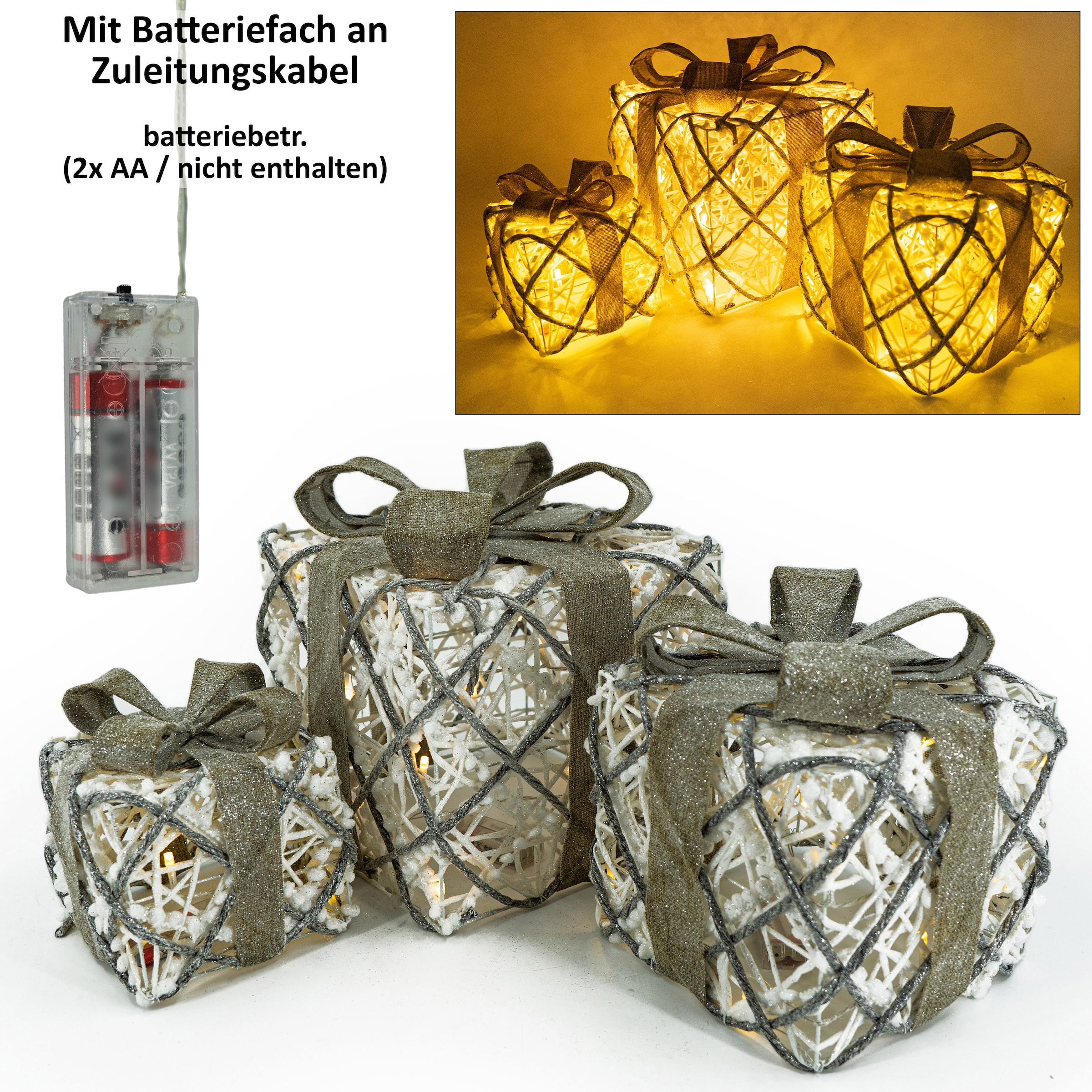 NOOR LIVING Dekolicht »LED Geschenke, Weihnachtsdeko«, im 3er-Set, je 10, 15 und 20 LEDs