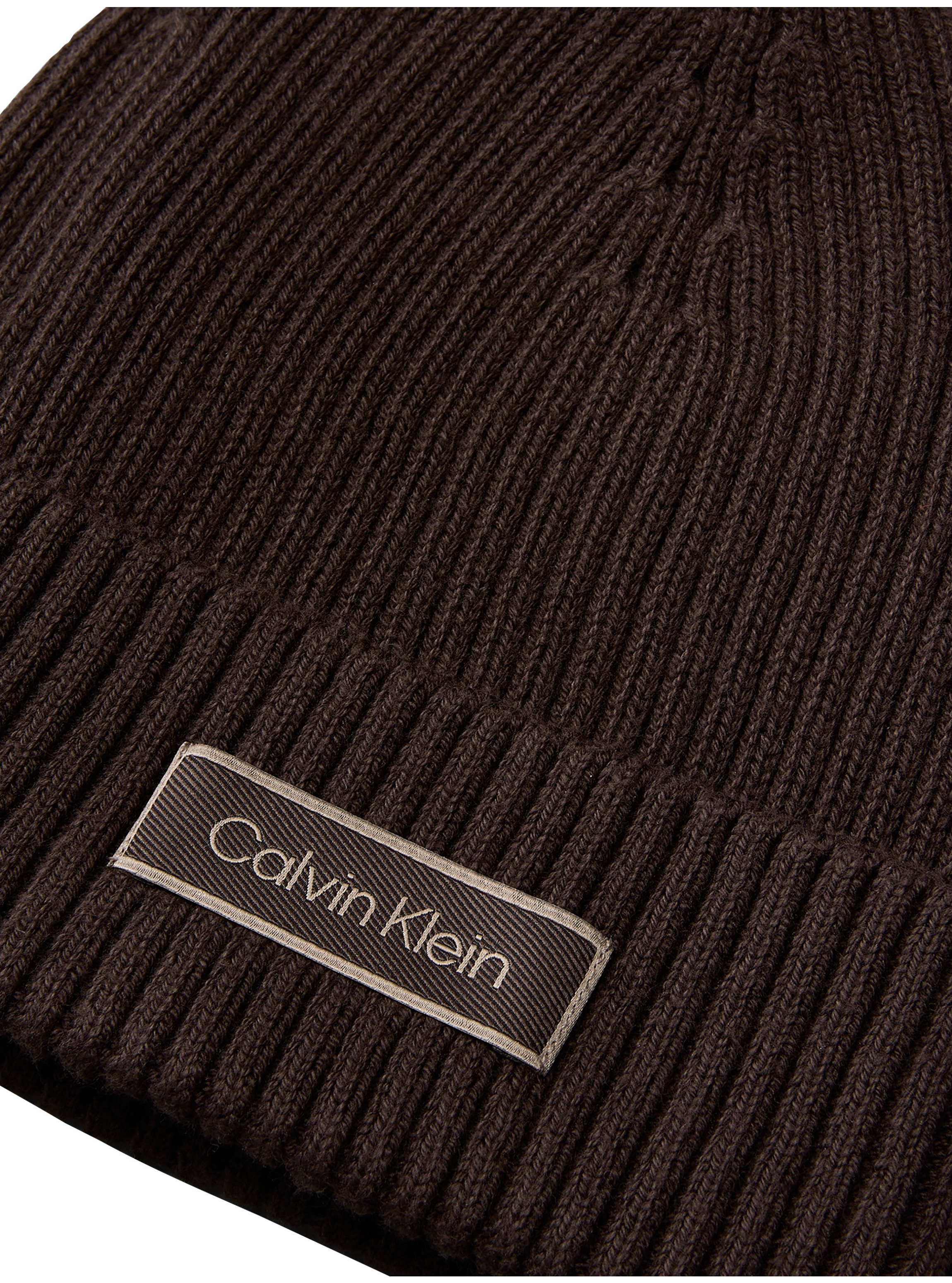 Calvin Klein Strickmütze »PATCH CHUNKY RIB COTTON BEANIE« mit Markenlogo
