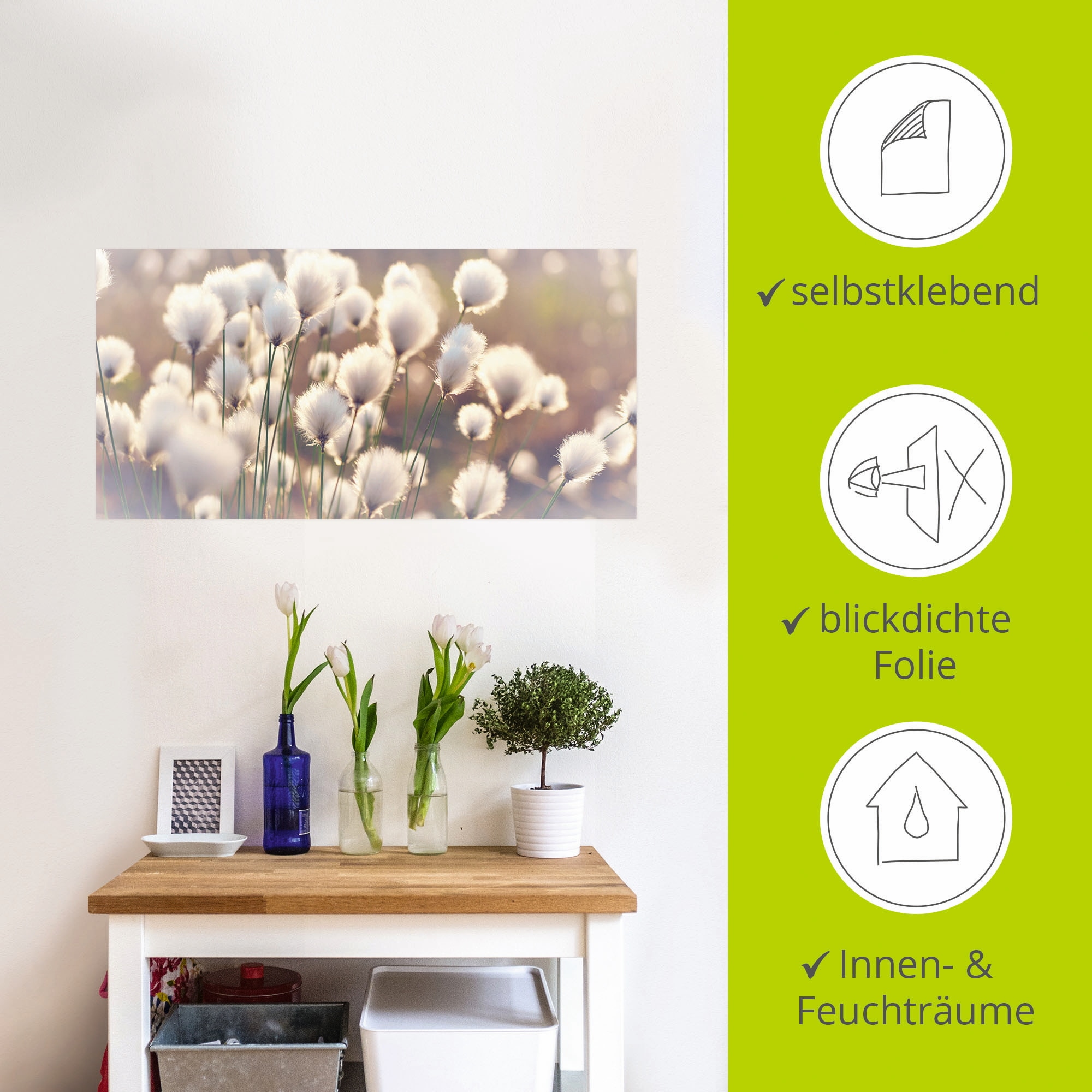 Artland Wandbild »Wollgraszauber im Moor«, Gräser, (1 St.), als Alubild, Outdoorbild, Leinwandbild, Poster, Wandaufkleber