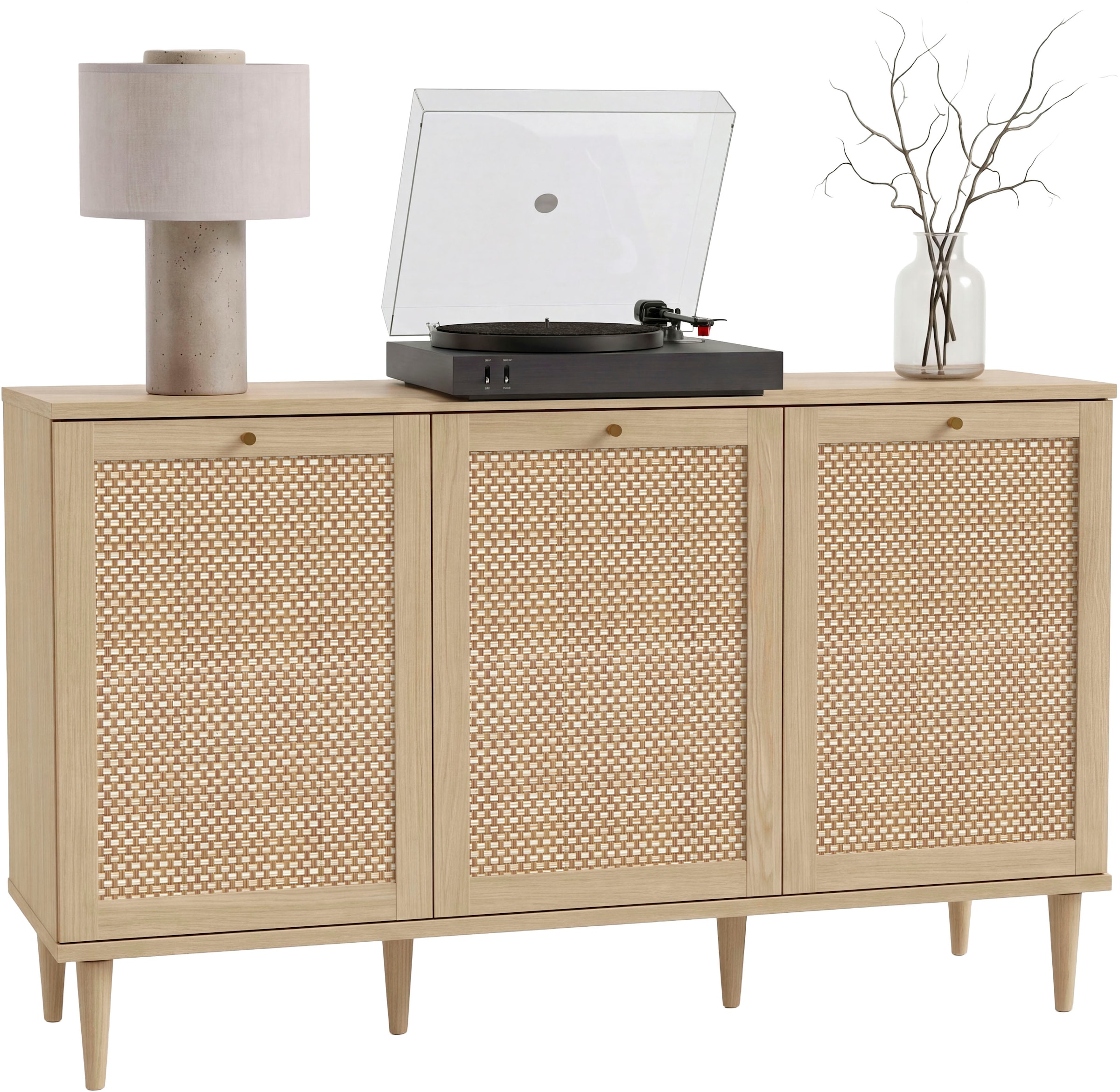 OTTO home Sideboard »ELLIAN mit  Wiener Geflechtoptik, 3 Türen« Holzfüße, Metallgriffe, Made in EU, viel Stauraum, FSC® zertifiziert