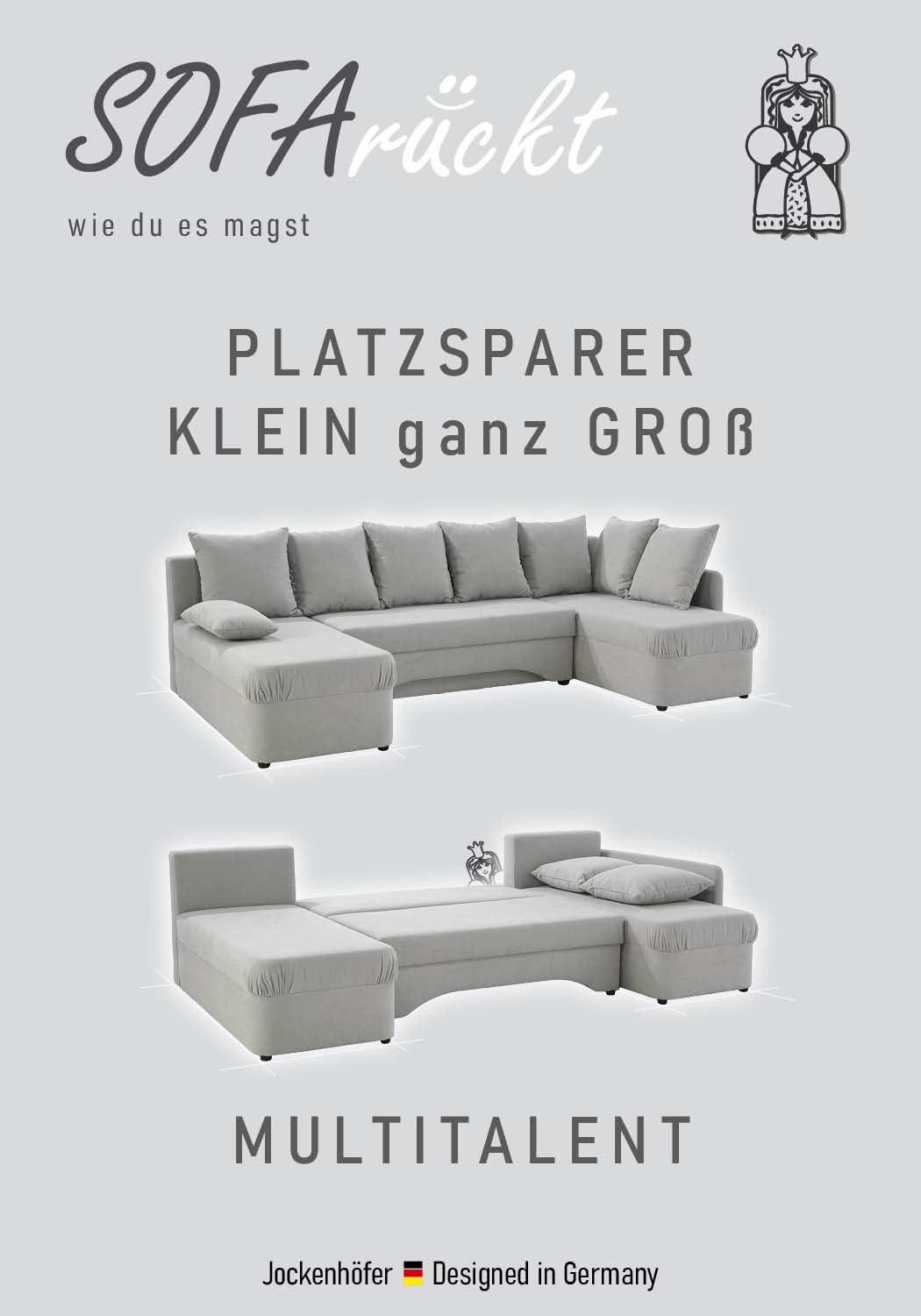 Jockenhöfer Gruppe Wohnlandschaft »U-Form, B: 260 cm« mit Bettfunktion & Bettkasten