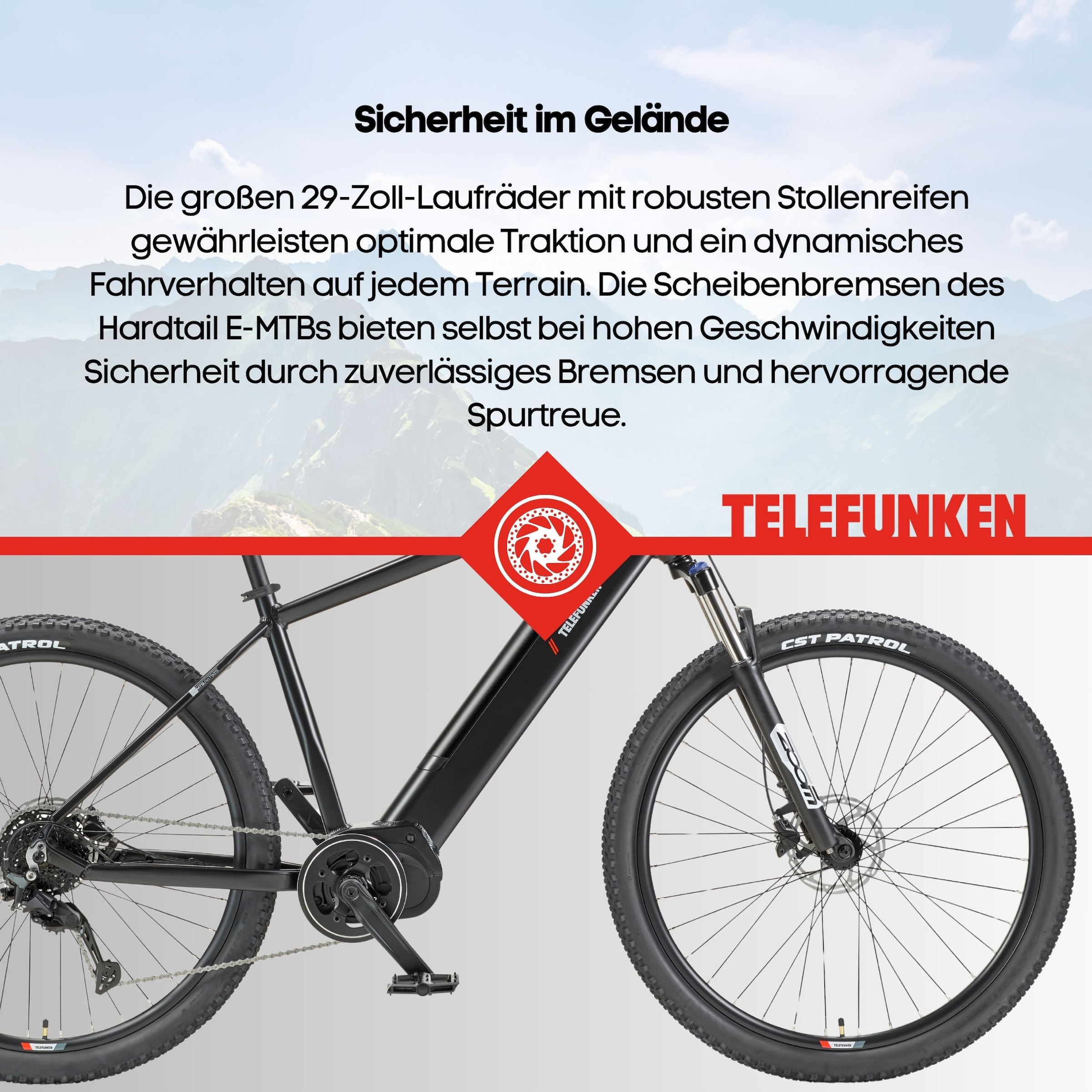 Telefunken »Aufsteiger MT925« 9 Gang Shimano Cues Schaltwerk Kettenschaltung Mittelmotor 250 W Pedelec, Elektrofahrrad, Damen u. Herren, E-MTB, Mountainbike, 29 Zoll