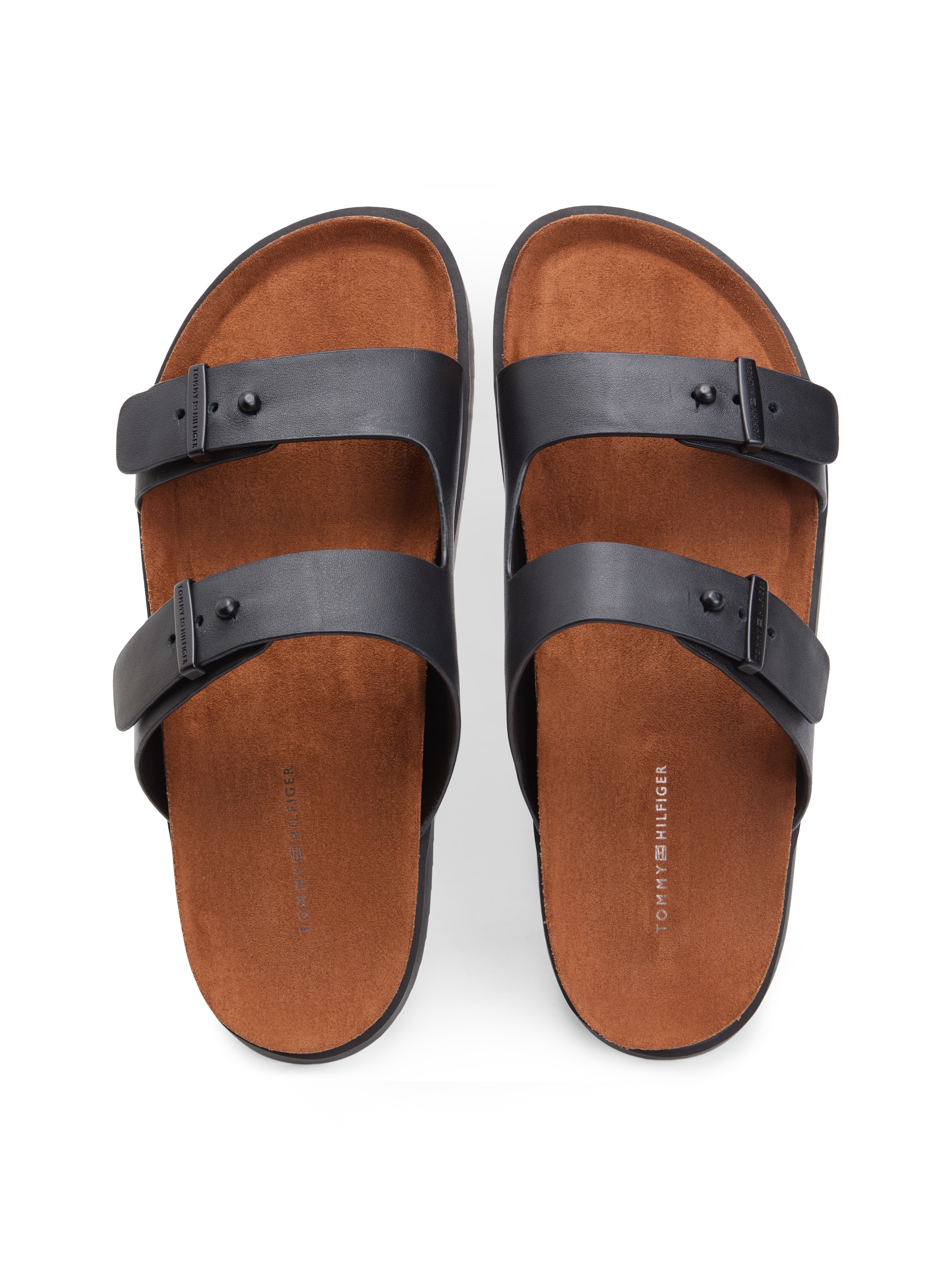 Tommy Hilfiger Pantolette »CORK ADJUSTABLE LTH SANDAL«  Sommerschuh, Bequemschuh, Sandale mit Logoprägung in den Schnallen