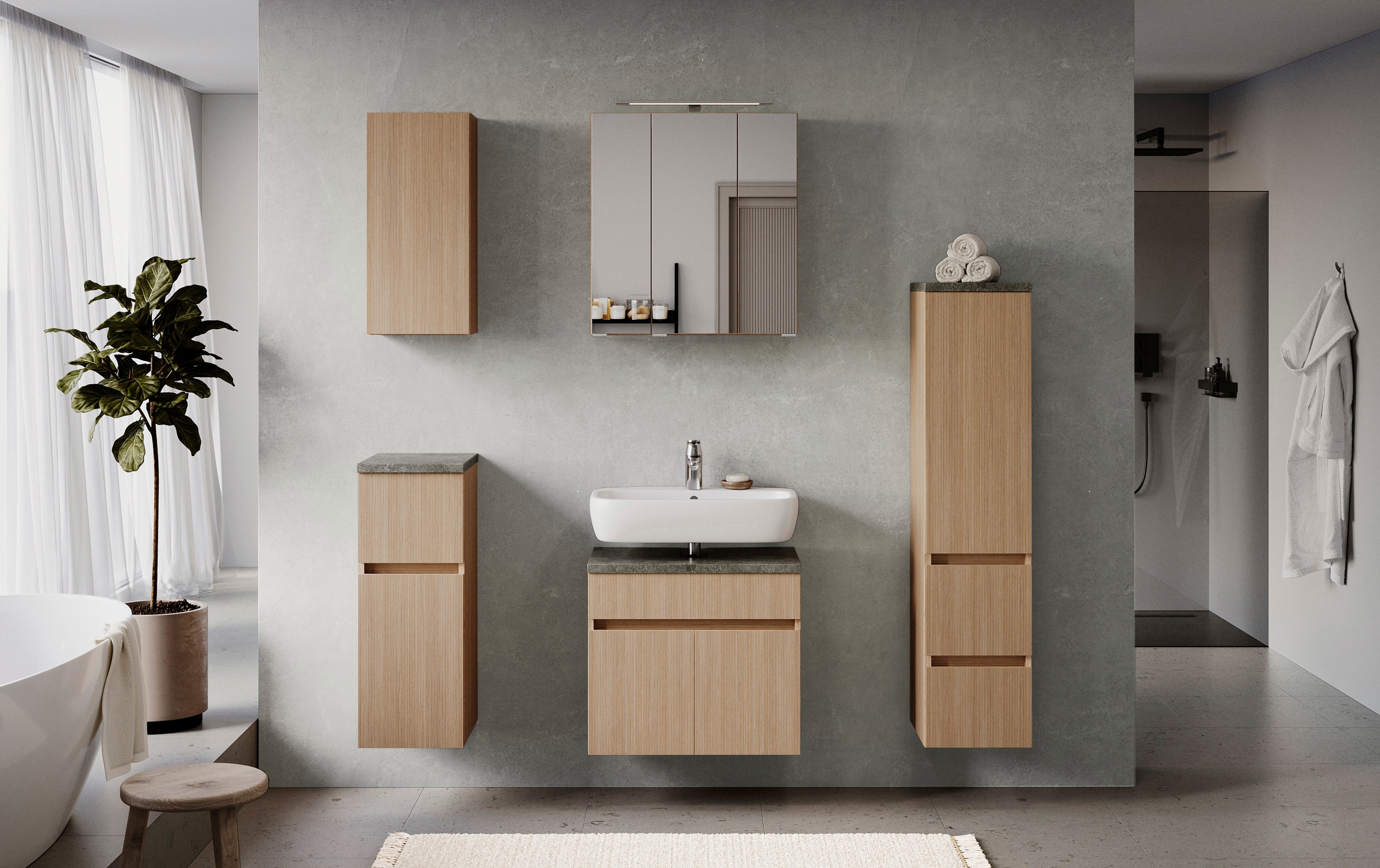 welltime Badmöbel-Set »EIXO, 5tlg.-Set: Spiegelschrank, Unterbeckenschrank günstig online kaufen