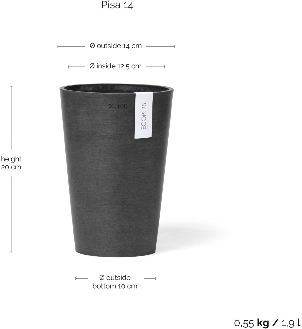 ECOPOTS Blumentopf »Pisa 14 Dunkelgrau« für den Innenbereich