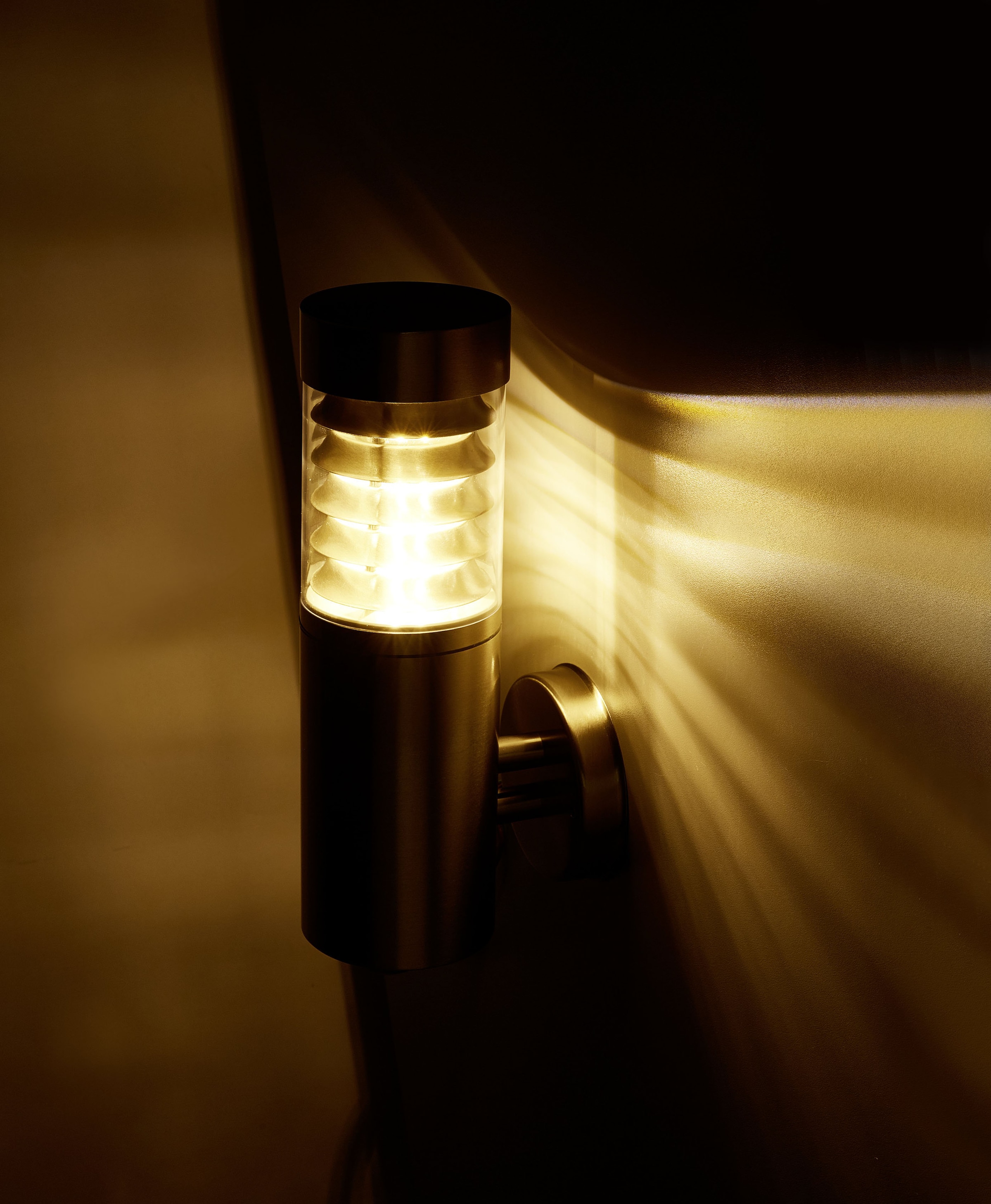 HEITRONIC Außen-Wandleuchte »Saturn«, 1 flammig, Leuchtmittel E27 | ohne Leuchtmittel, Wandlampe, Außenlampe, klarer 360°-Lichtaustritt, aus Edelstahl