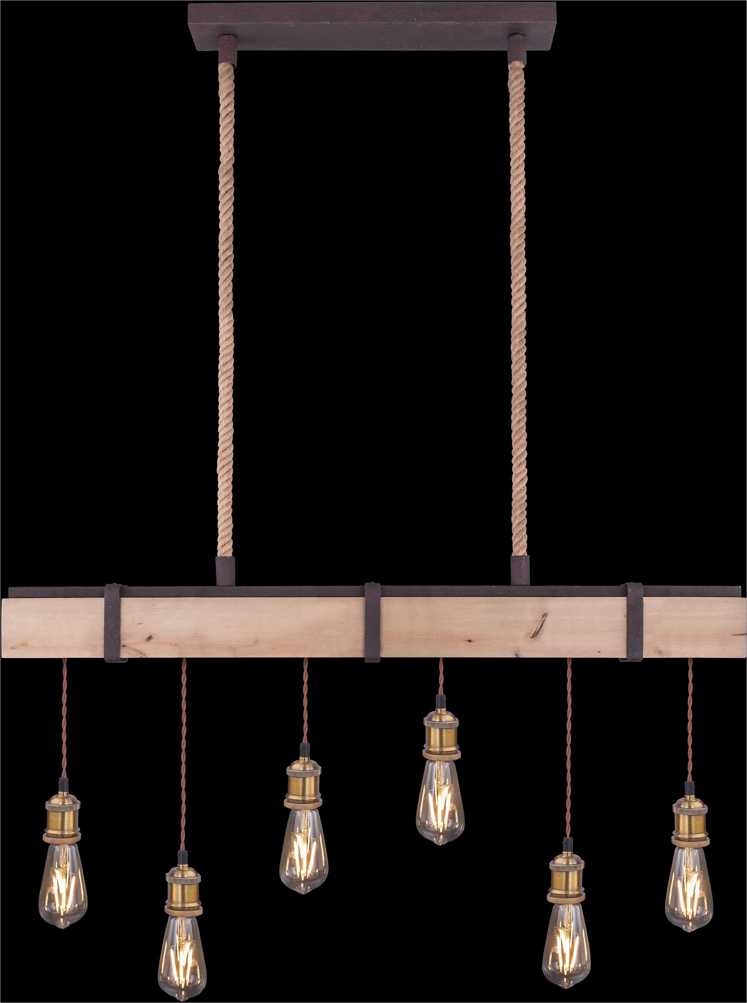 GLOBO LIGHTING Hängeleuchte »MUCHA«, Leuchtmittel E27 | ohne Leuchtmittel, Hängelampe/Pendelleuchte/Metall rostfarben/Holz/Kabel Textil