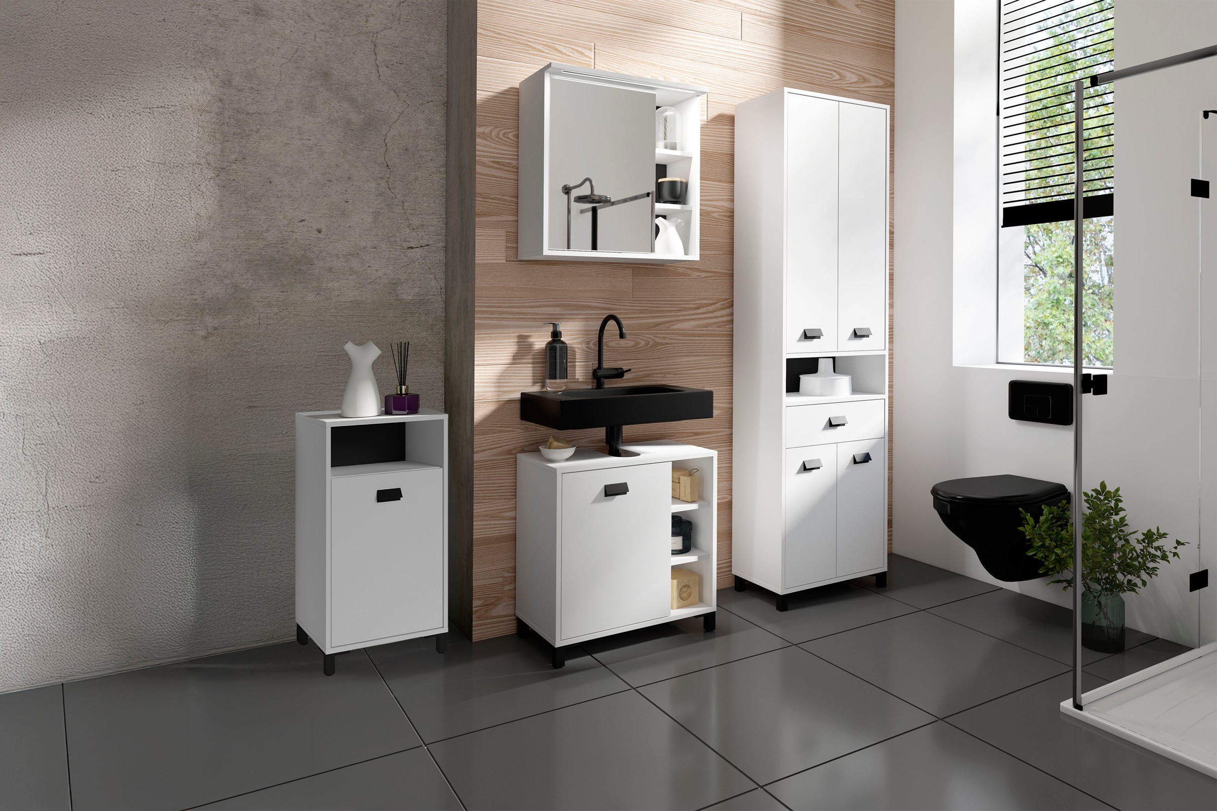 byLIVING Waschbeckenunterschrank »Wellness«, (1 St.), 60cm Waschbeckenunterschrank mit Metallgriff und viel Stauraum.