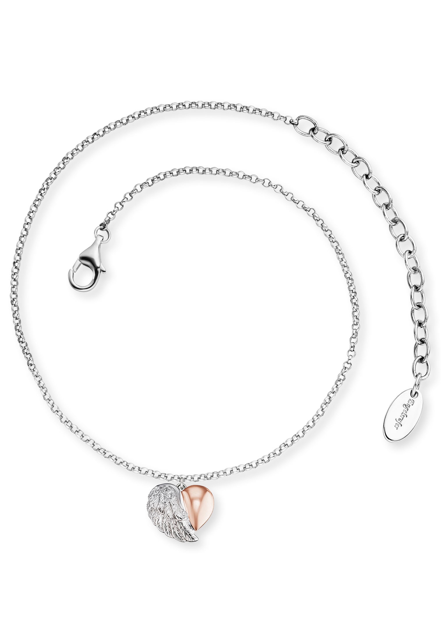 ENGELSRUFER Fußkette mit Anhänger »Heartwing Bicolor« silberfarben-roségoldfarben