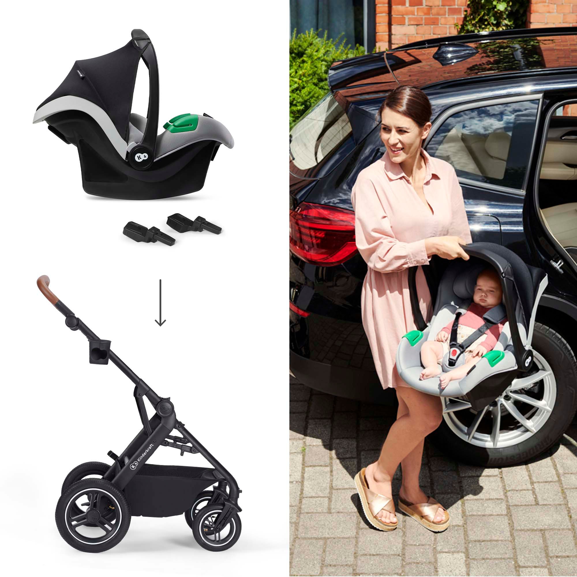 Kinderkraft Kombi-Kinderwagen »B-TOUR PRO 3in1« 22 kg inkl. Babyschale, Adaptern, Wickeltasche