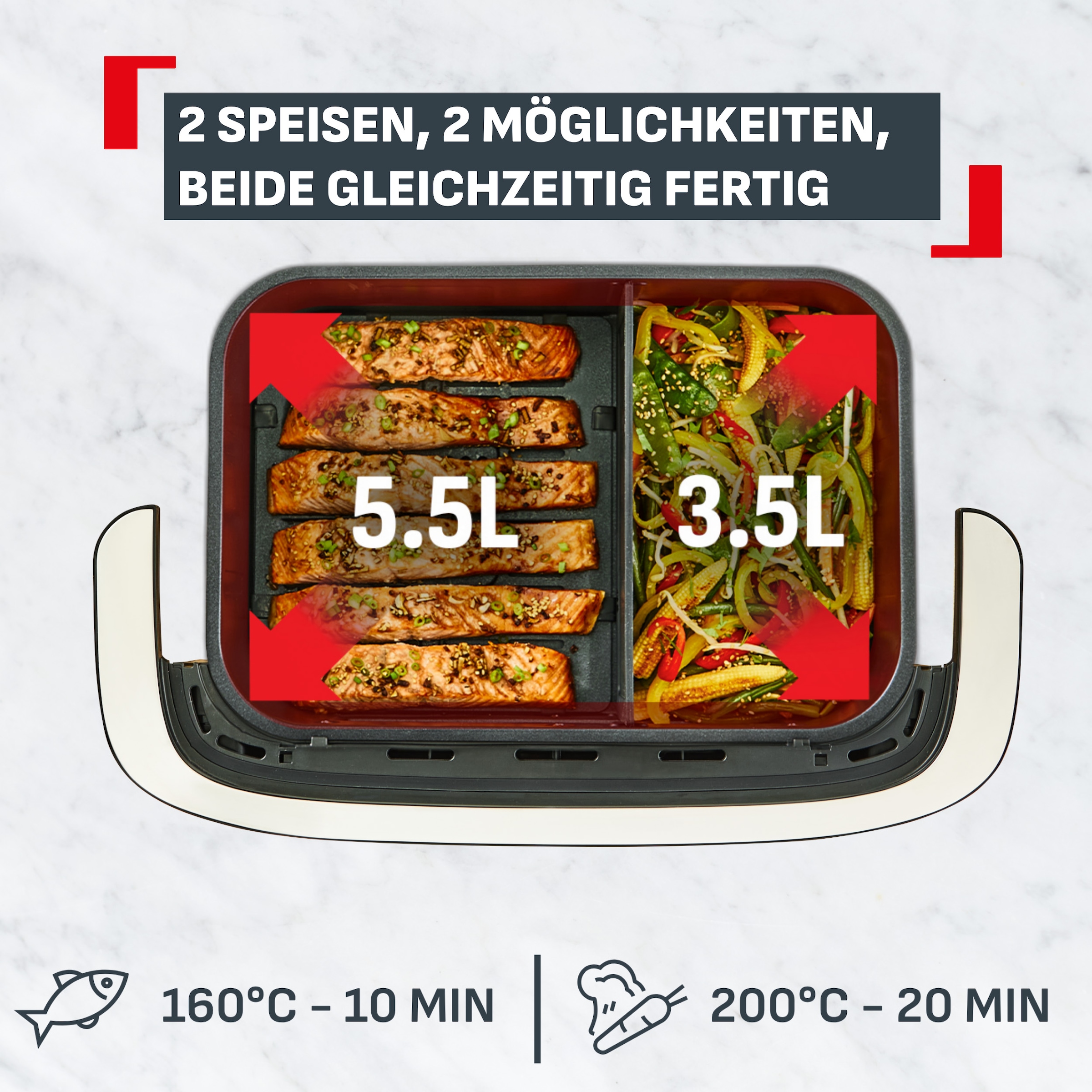 Tefal Heißluftfritteuse »Ever Fry Dual Flex, FlexCook Doppelkammer, XXL Fassungsvermögen« 2700 W bis zu 4x schneller, für bis zu 8 Portionen, EY9288