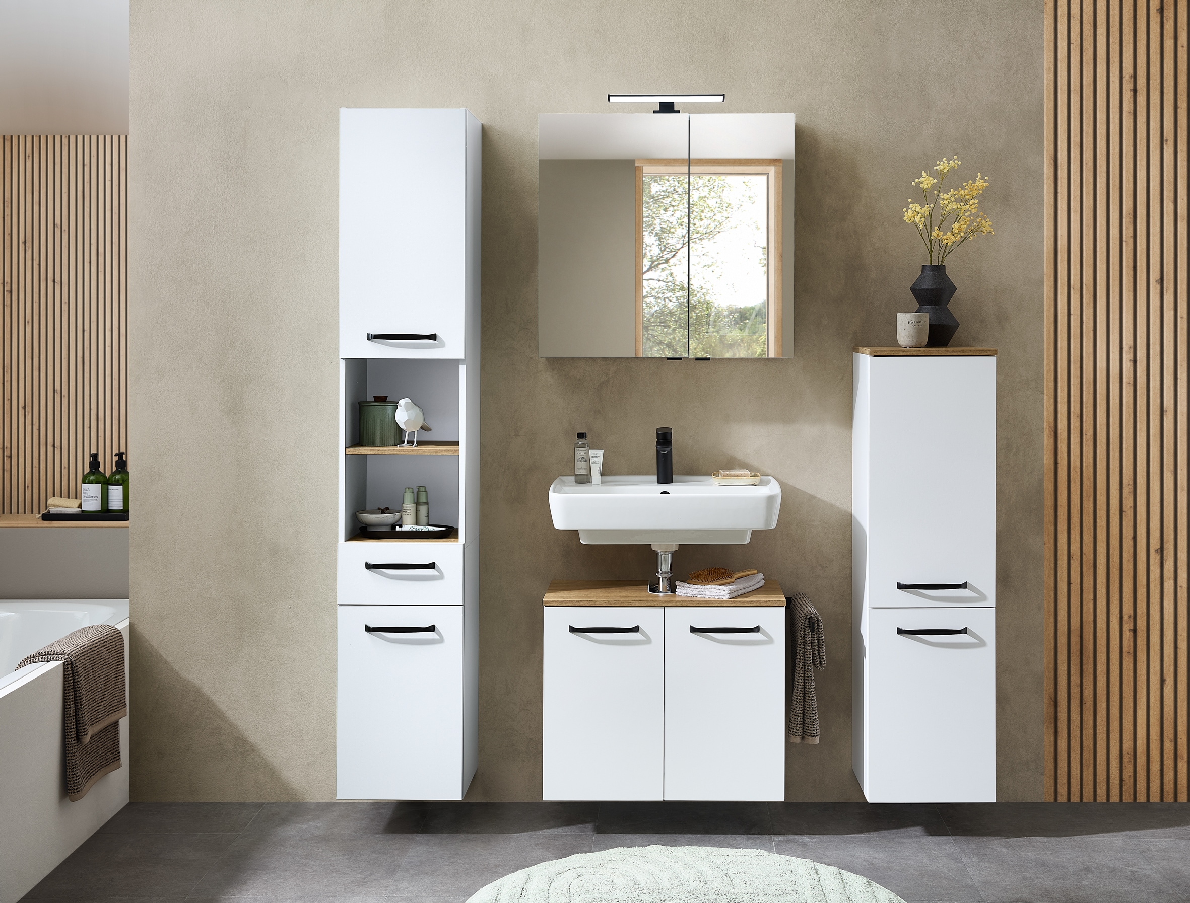 Saphir Badezimmerspiegelschrank »Quickset 500, 2 Türen, 67cm breit, LED-Aufsatzleuchte«