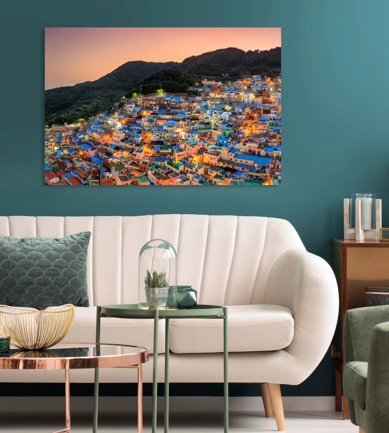 queence Acrylglasbild »Stadt« Bäume | Gebäude | Skyline | Städte Fine Art-Print in Galeriequalität