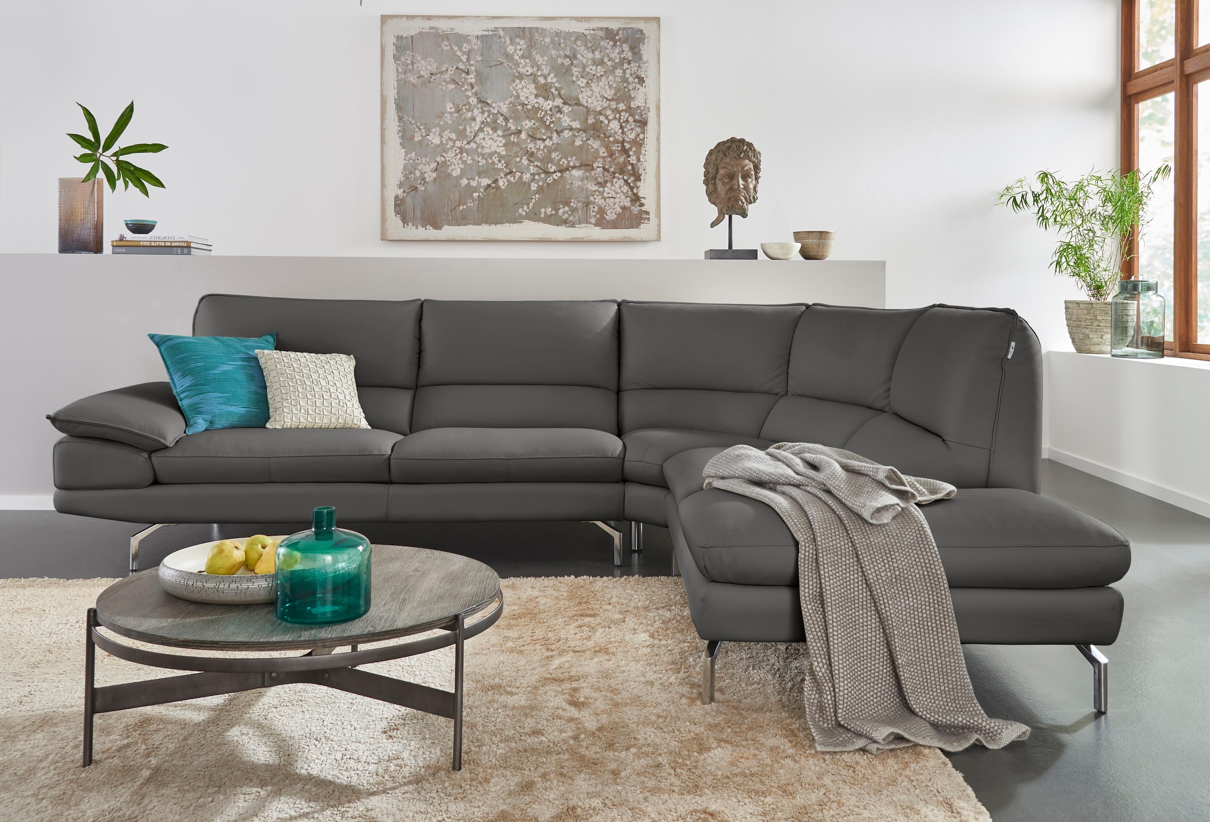 CALIA ITALIA Ecksofa »Dave, italienisches Designsofa L-Form, erstklassiger Sitzkomfort«, Ottomane wahlweise links oder rechts, in zwei tollen Lederqualitäten