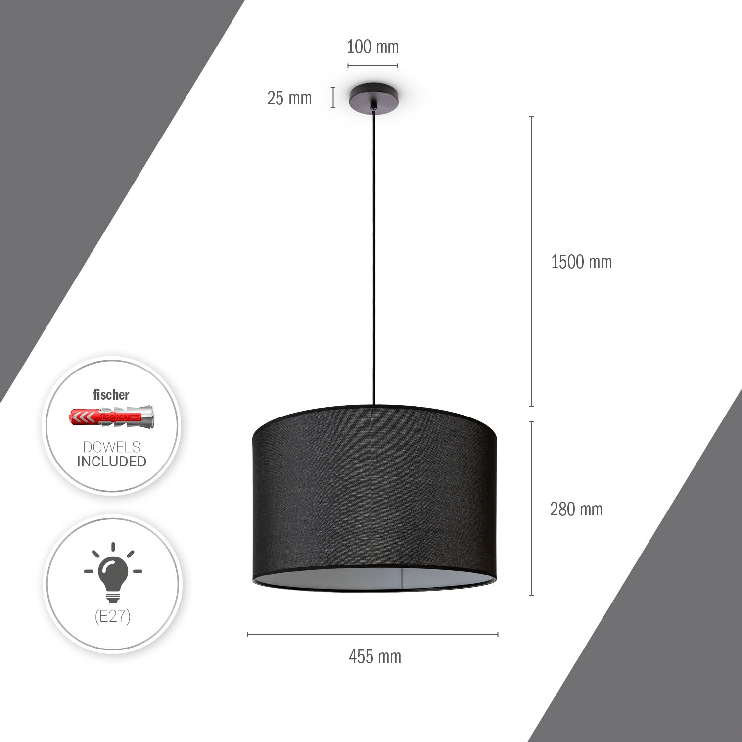 Paco Home Pendelleuchte »HUGO CANVAS UNI COLOR« E27 Wohnzimmer Stoff Lampenschirm Skandinavisch Uni Pendelleuchte Modern