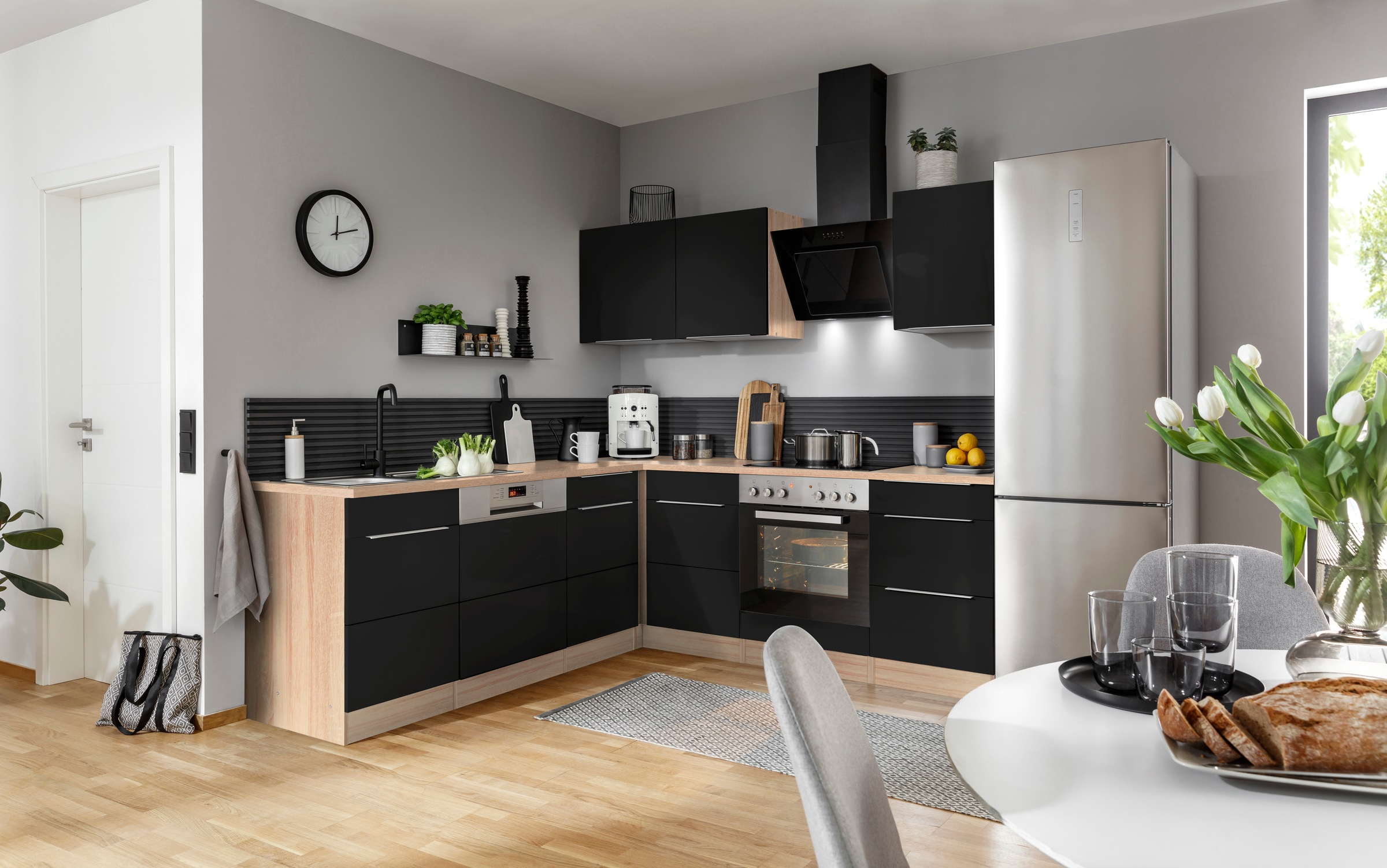 KOCHSTATION Winkelküche »KS-Brindisi«, Stellbreite 220/220 cm, wahlweise mit E-Geräten, mit MDF-Fronten