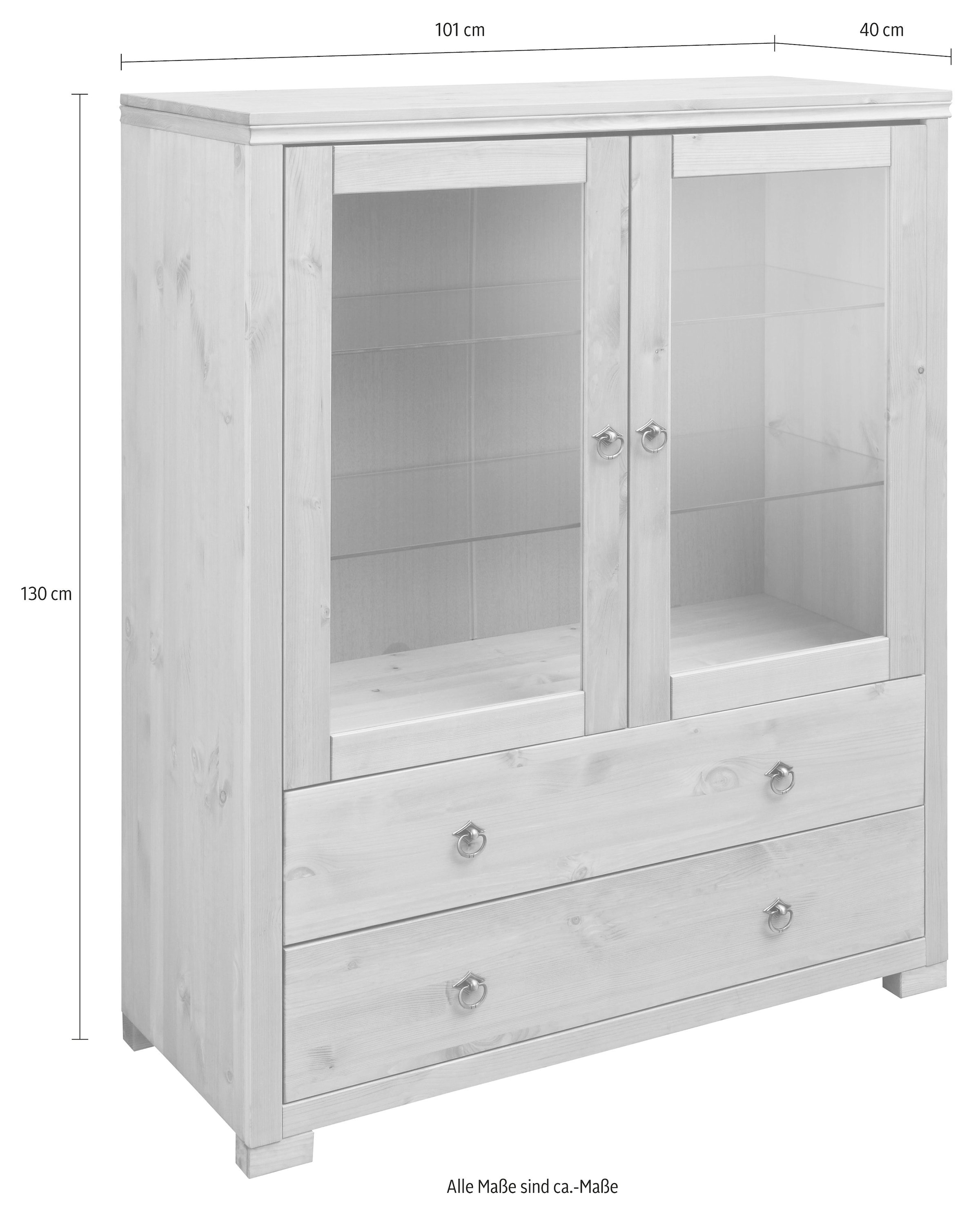 Home affaire Highboard »Gotland«, Vitrine, Breite 101 cm, Türen mit Glaseinsätzen, aus massiver Kiefer