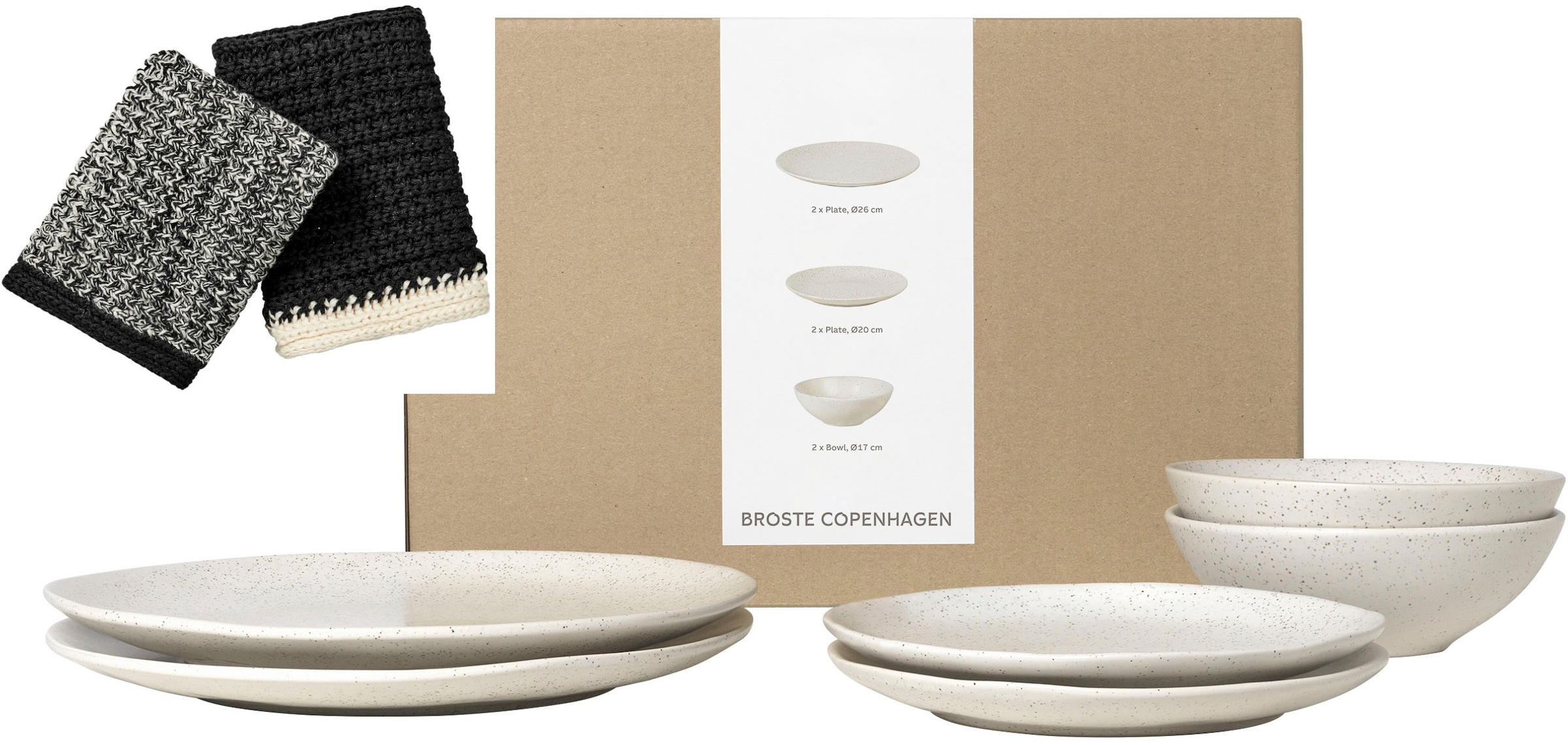 Broste Copenhagen Geschirr-Set »Nordic Vanilla, inklusive Spültuch Set aus 100% Baumwolle«, (Set, 7 tlg.), Beliebte Geschirr Sets Exclusiv mit Geschenk
