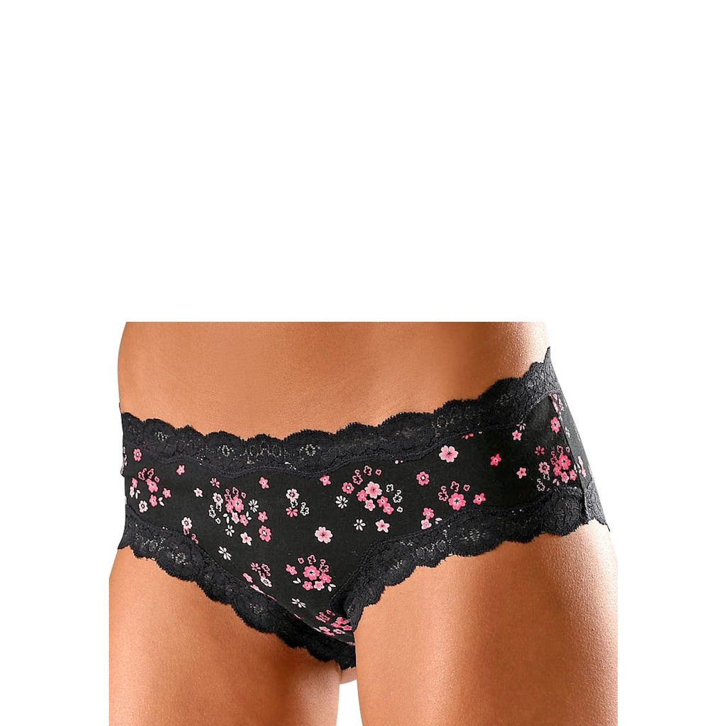 Buffalo Panty, (Packung, 3 St.), aus elastischer Baumwolle mit floraler Spitze