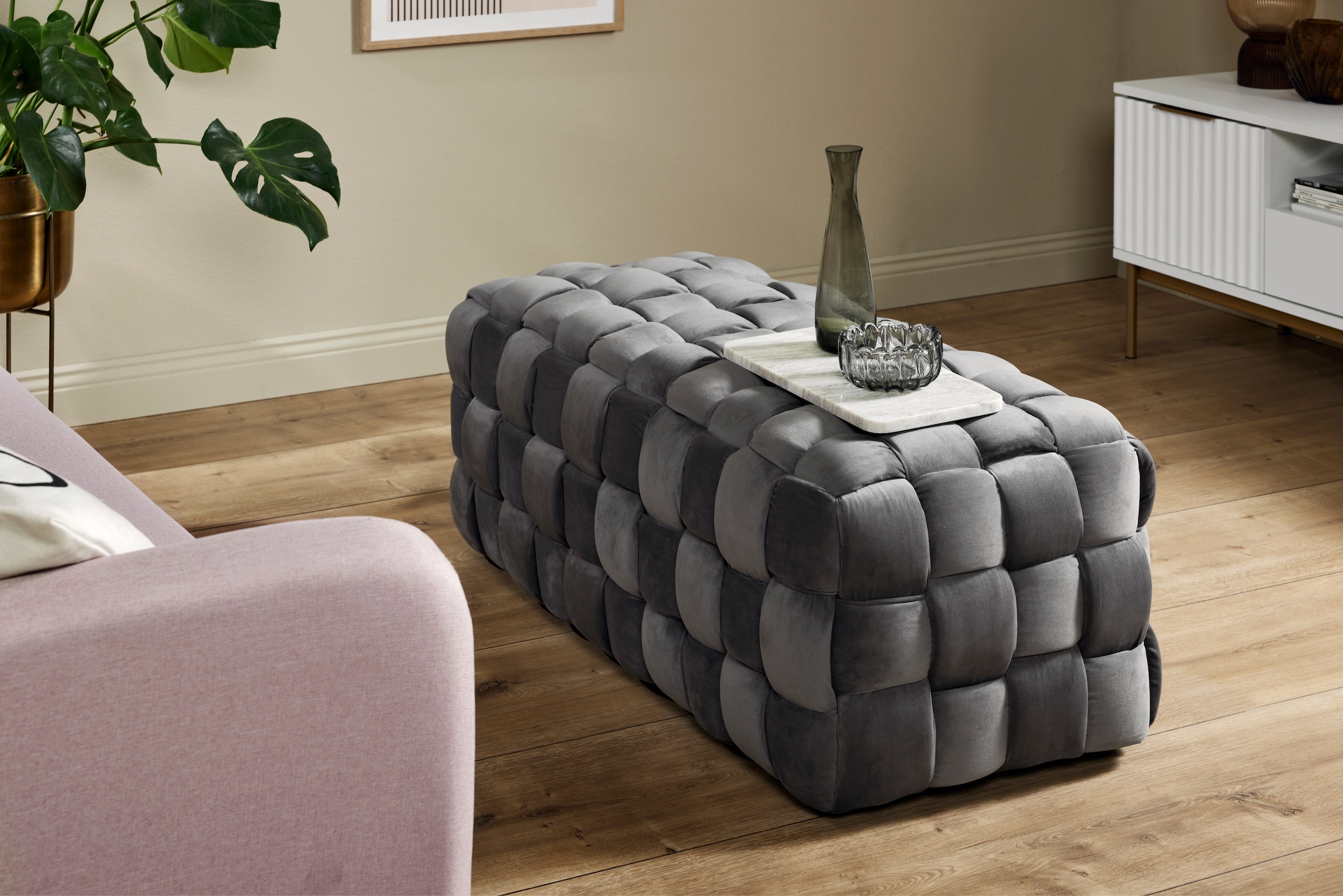 Jahnke Hockerbank »WEB ART L« 1 Stk. tlg. Hocker, Couchtisch, Beistelltisch gepolstert in edler Flechtoptik