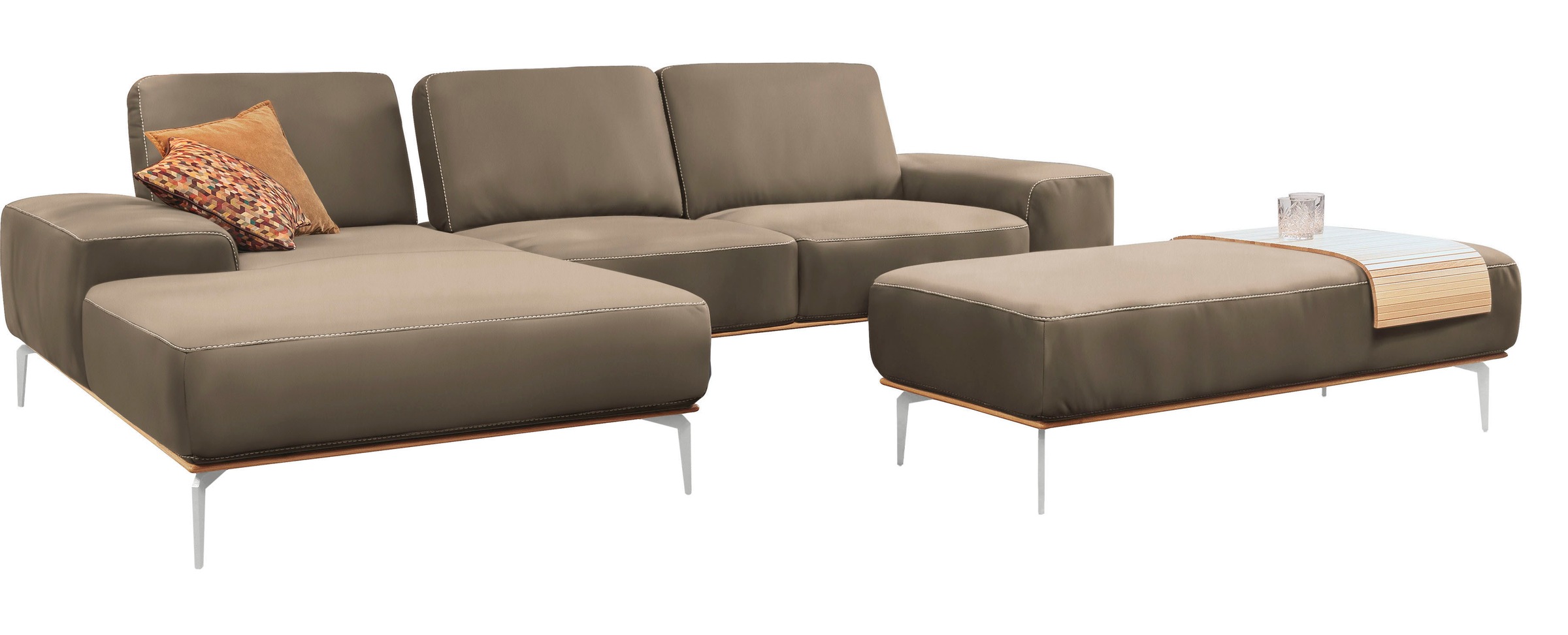W.SCHILLIG Ecksofa »run, Designsofa mit tollem Sitzkomfort, bequem, L-Form«, mit elegantem Holzsockel, Füße in Chrom glänzend, Breite 319 cm