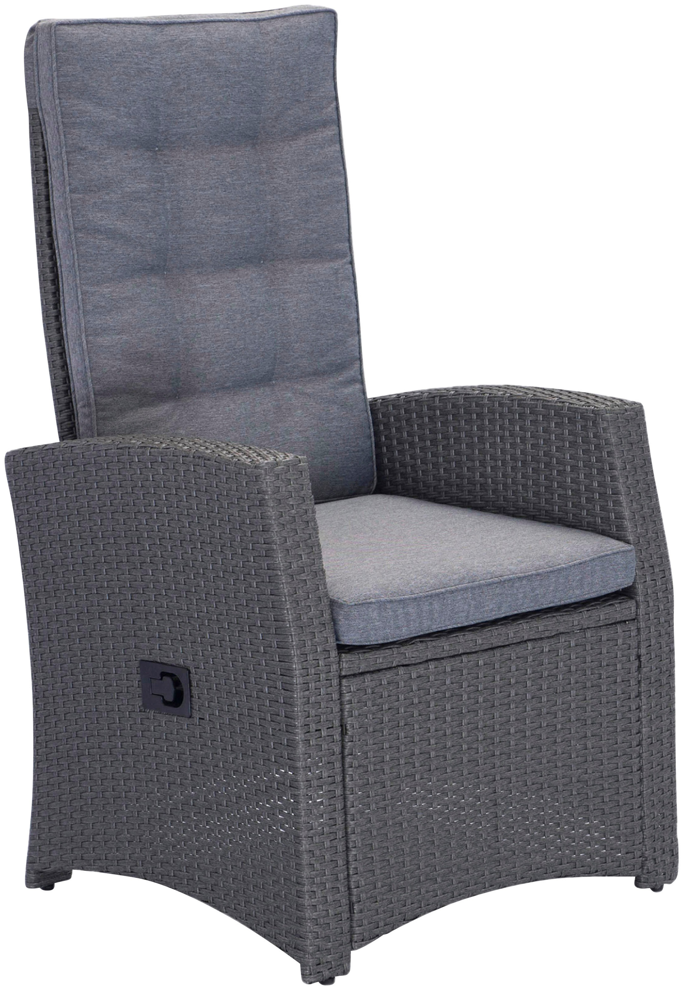 KONIFERA Gartenlounge-Set »Paris«, (Set, 9 tlg., 2x Sessel, 2x Hocker, 1x Tisch 50x50x51,5 cm, inkl. Schutzhülle), verstellbare Rückenlehne, Polyrattan, Aluminium, inkl. Auflagen