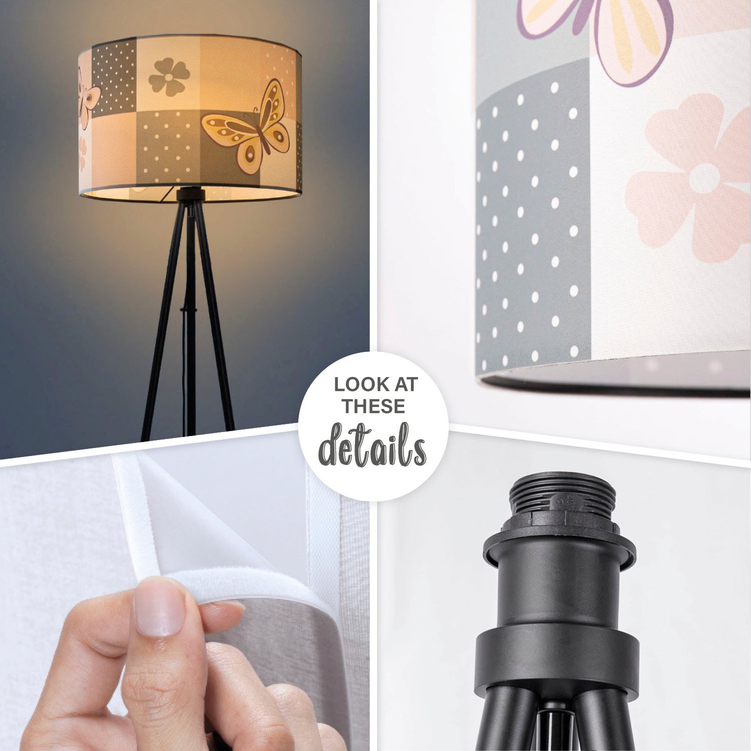 Paco Home Stehlampe »Trina Cosmo«, Leuchtmittel E27 | ohne Leuchtmittel, Lampe Kinderzimmer Kinderlampe Babyzimmer E27 Schmetterling Blumen