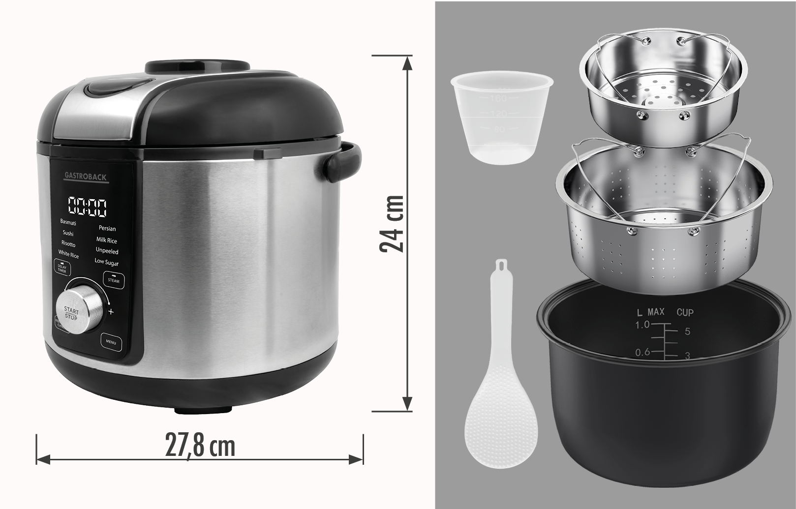 Gastroback Reiskocher »RiceControl low carb & steam 3 L«